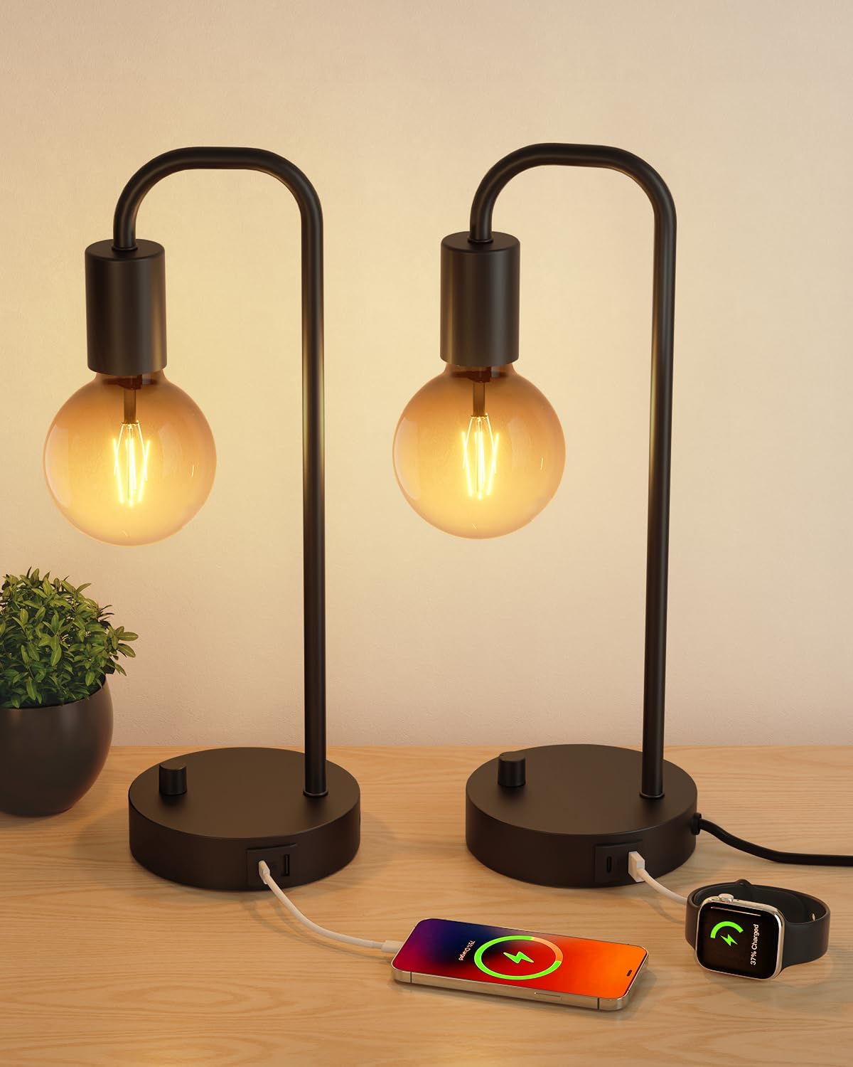 ONEWISH Industrial Dimmable Table Lamp for Bedroom & Office - 2700K Warm Light, Bulb Included