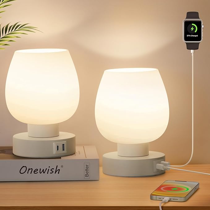 ONEWISH Touch Bedside Table Lamp - Modern Small Lamp for Bedroom Living Room