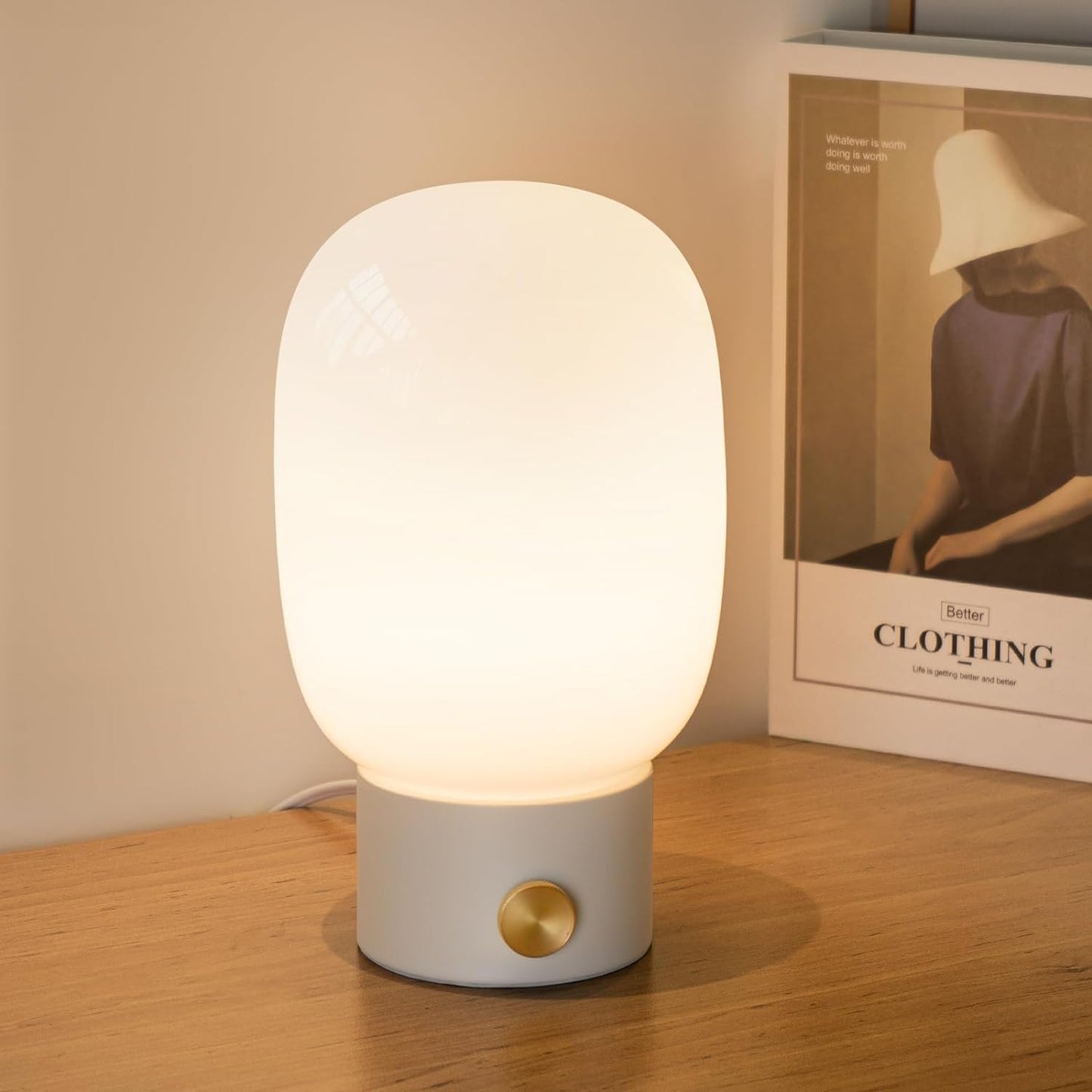 ONEWISH Oval Table Lamp -Vintage Glass Lamp with Bulb for Living Room