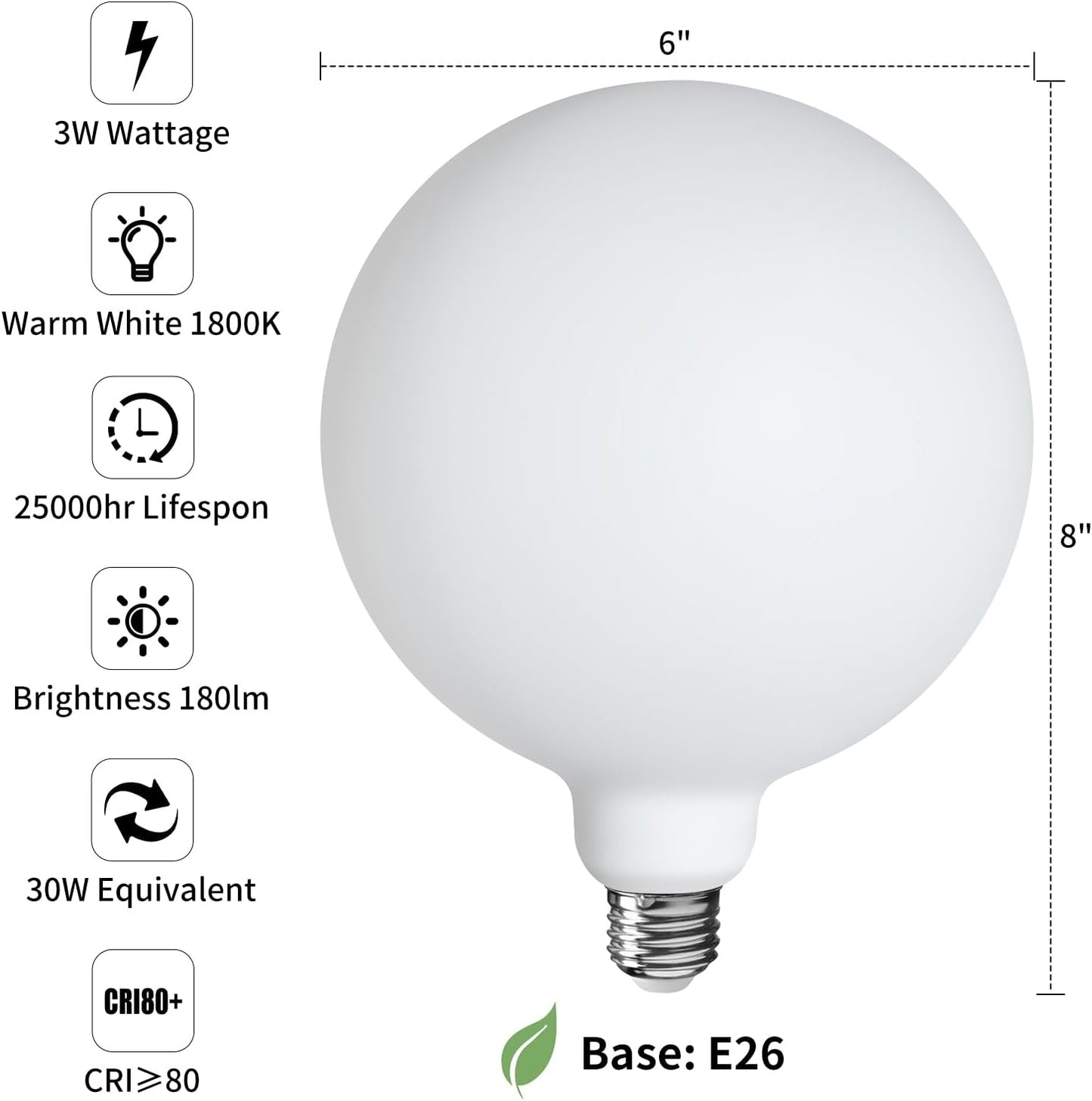 ONEWISH G150 Globe LED Bulb Matte White