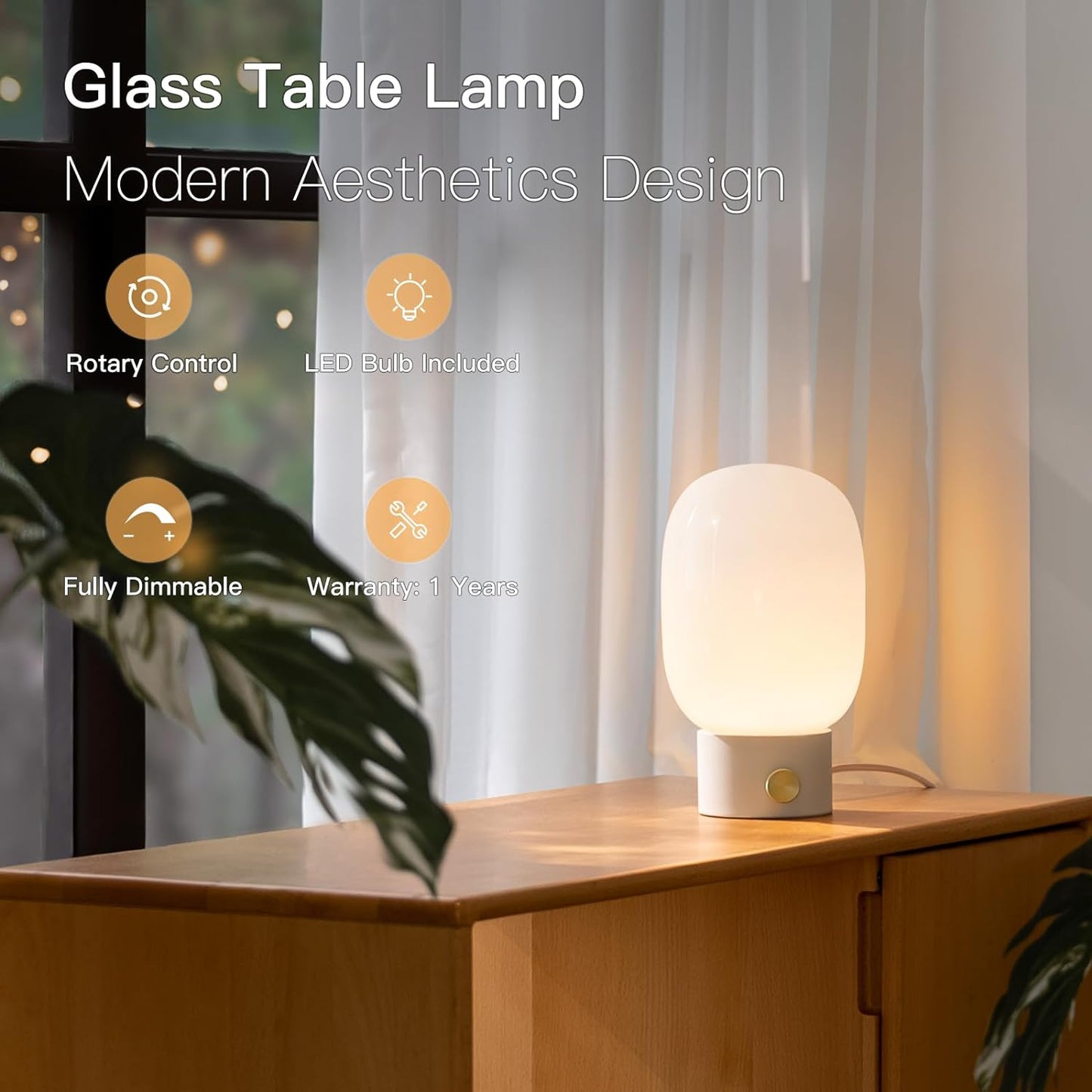 ONEWISH Oval Table Lamp -Vintage Glass Lamp with Bulb for Living Room