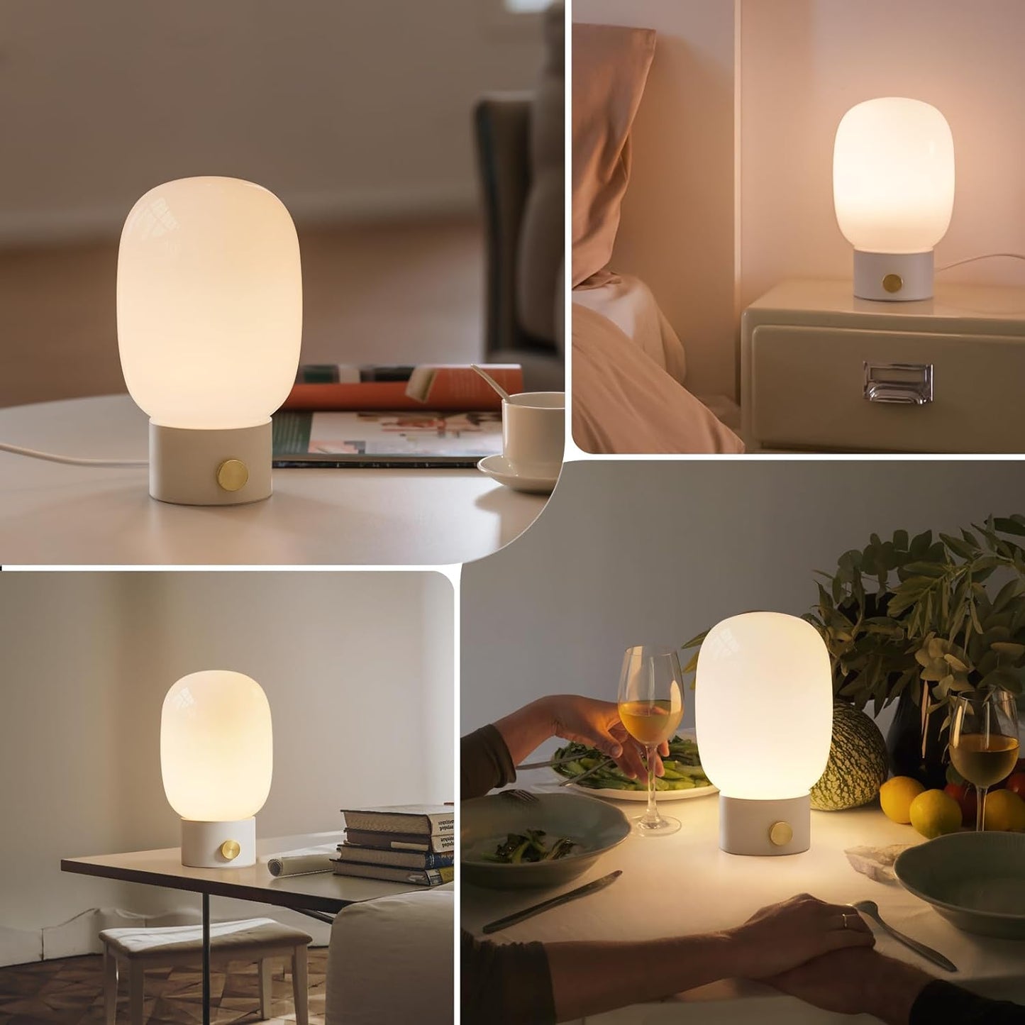 ONEWISH Oval Table Lamp -Vintage Glass Lamp with Bulb for Living Room