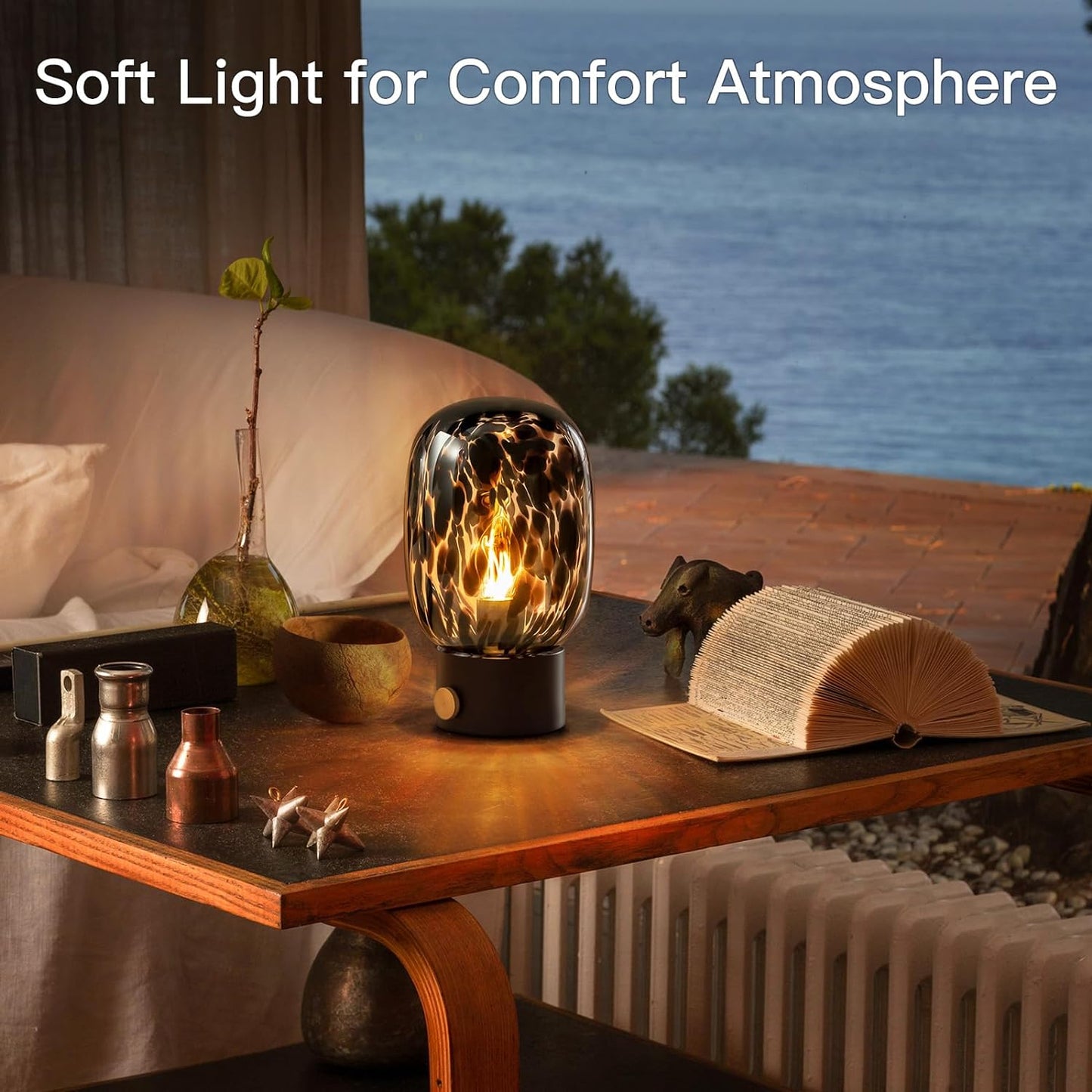 ONEWISH Oval Table Lamp -Vintage Glass Lamp with Bulb for Living Room