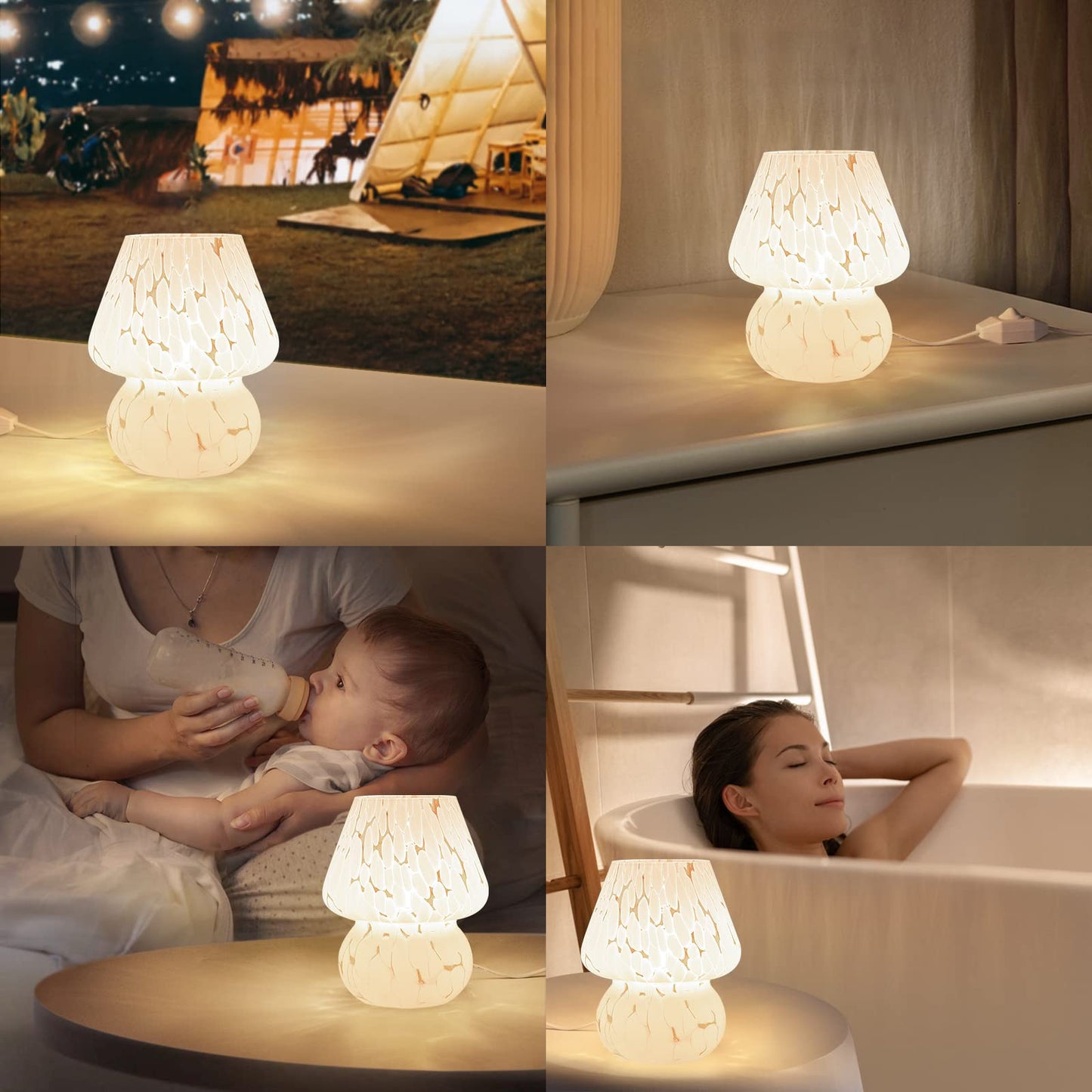 ONEWISH Mushroom Lamp - Small Vintage Bedside Table Lamp