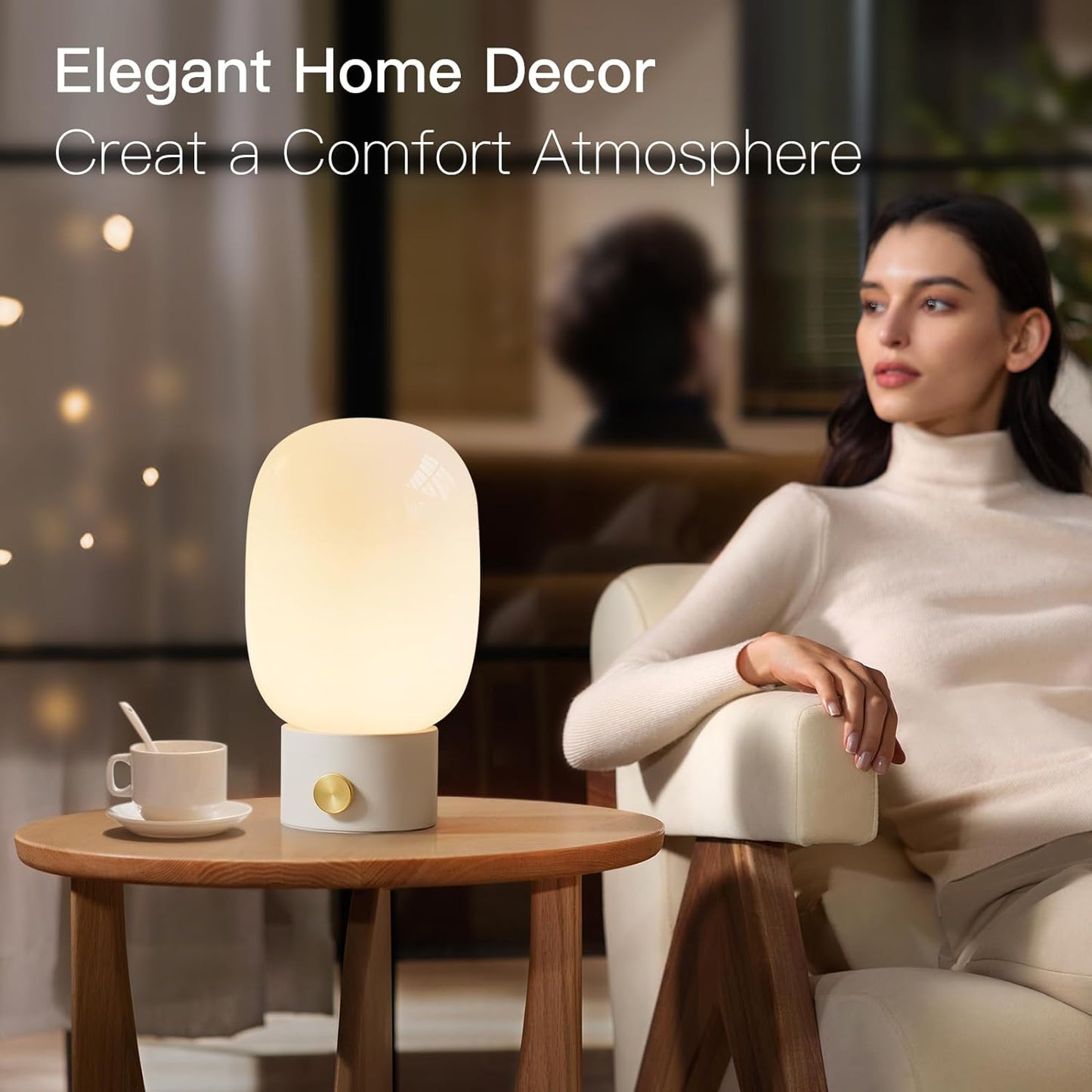 ONEWISH Oval Table Lamp -Vintage Glass Lamp with Bulb for Living Room