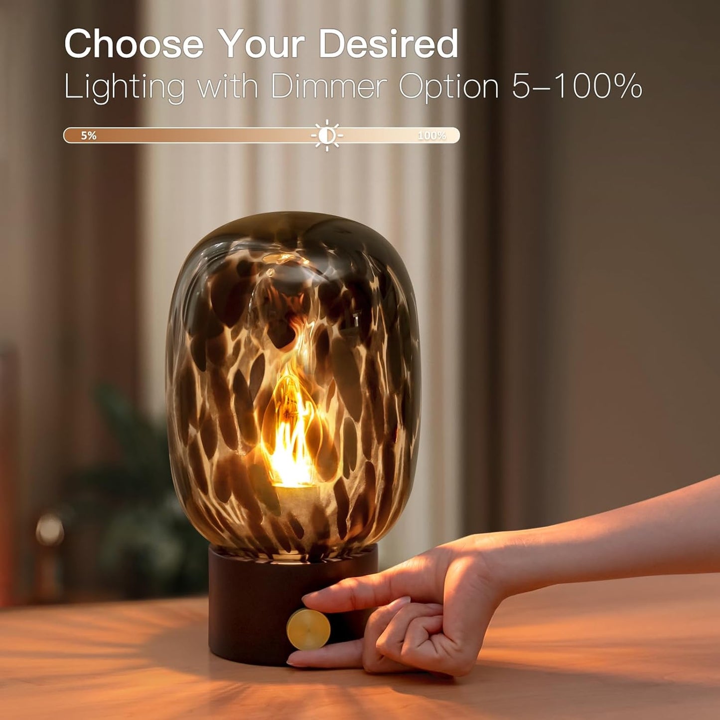 ONEWISH Oval Table Lamp -Vintage Glass Lamp with Bulb for Living Room