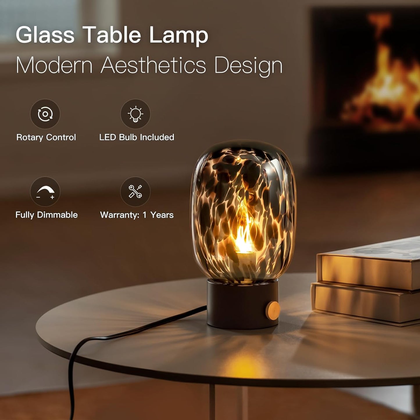 ONEWISH Oval Table Lamp -Vintage Glass Lamp with Bulb for Living Room