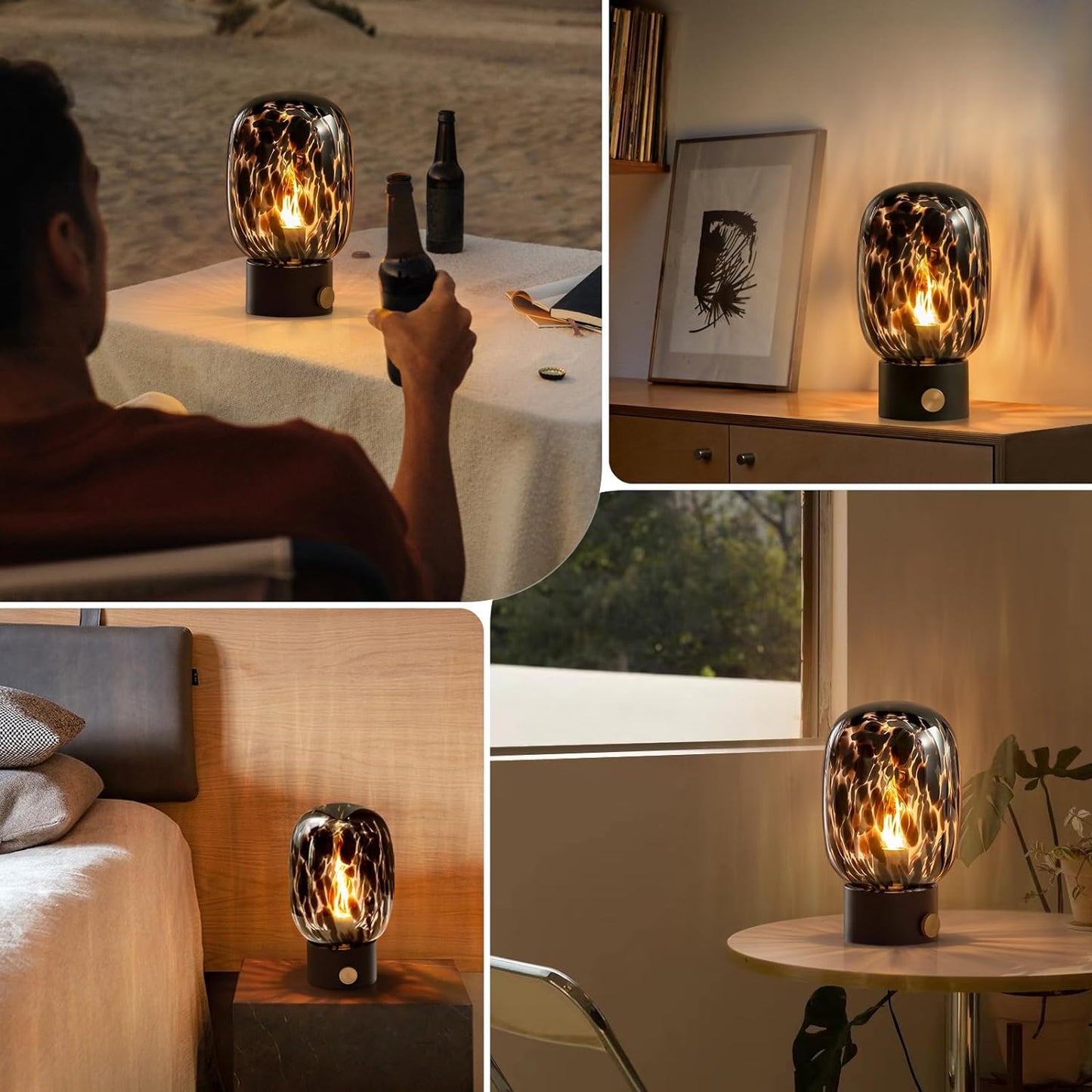 ONEWISH Oval Table Lamp -Vintage Glass Lamp with Bulb for Living Room
