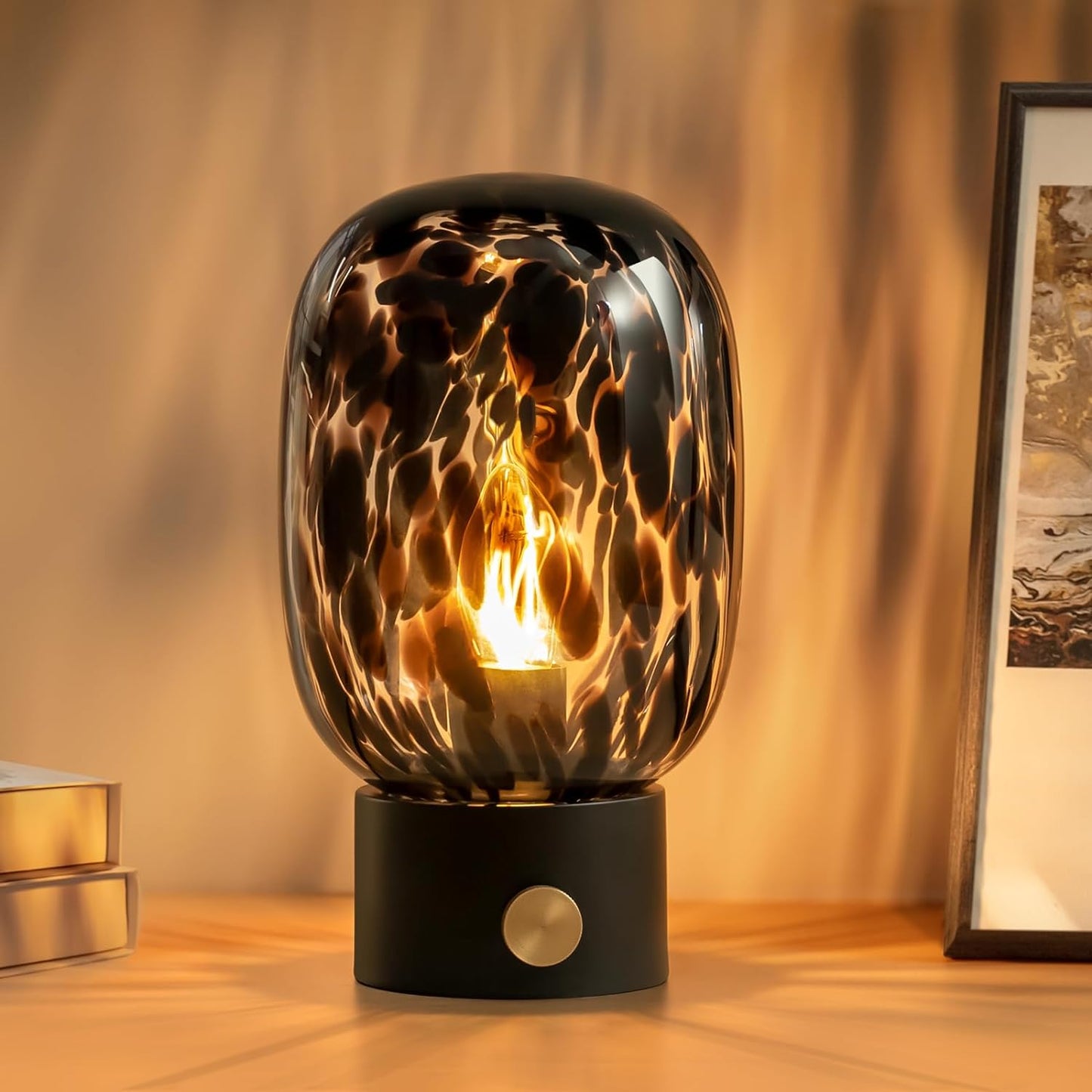 ONEWISH Oval Table Lamp -Vintage Glass Lamp with Bulb for Living Room