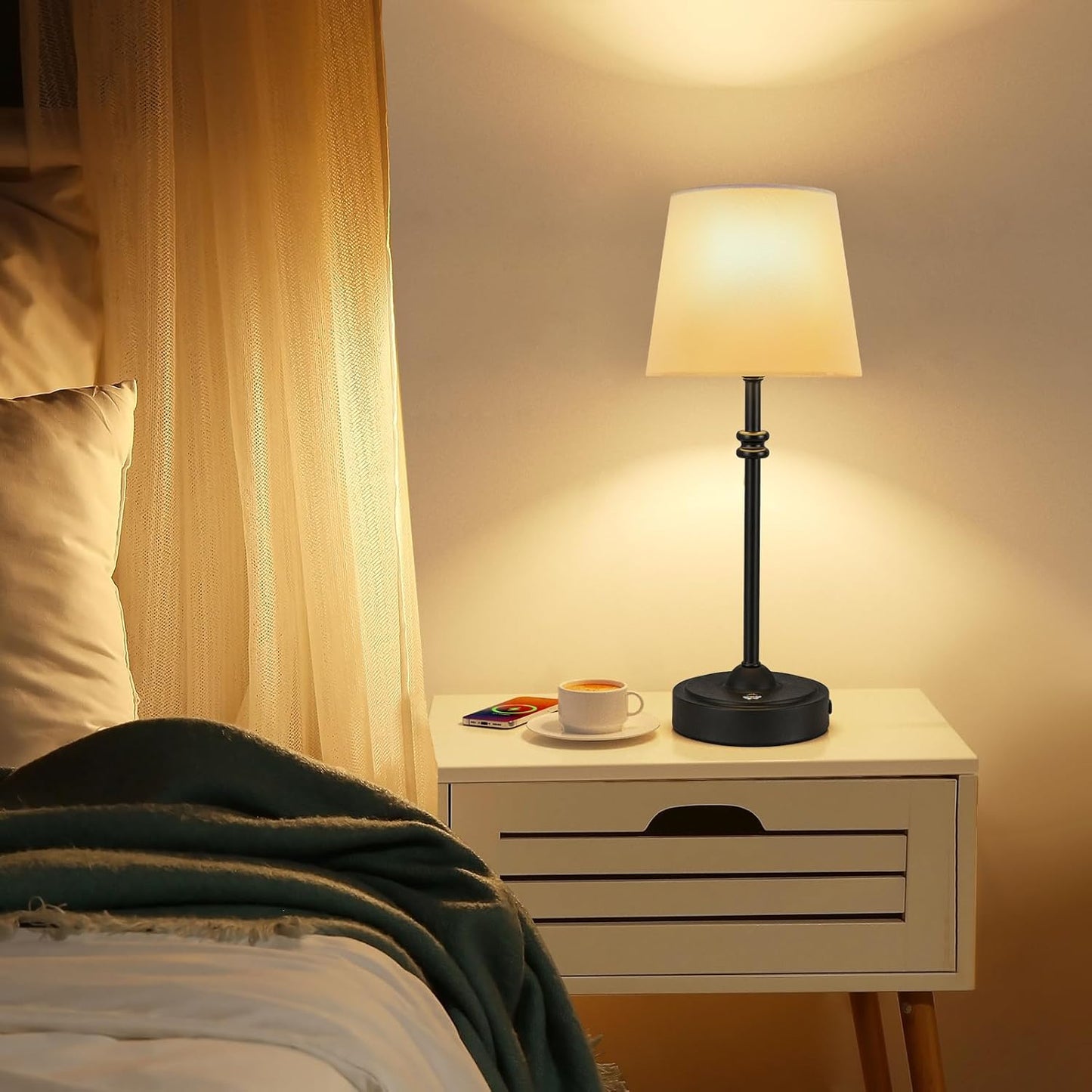 ONEWISH Set of 2 Cordless Table Lamps - Rechargeable, Dimmable, Warm Light for Dining & Patio