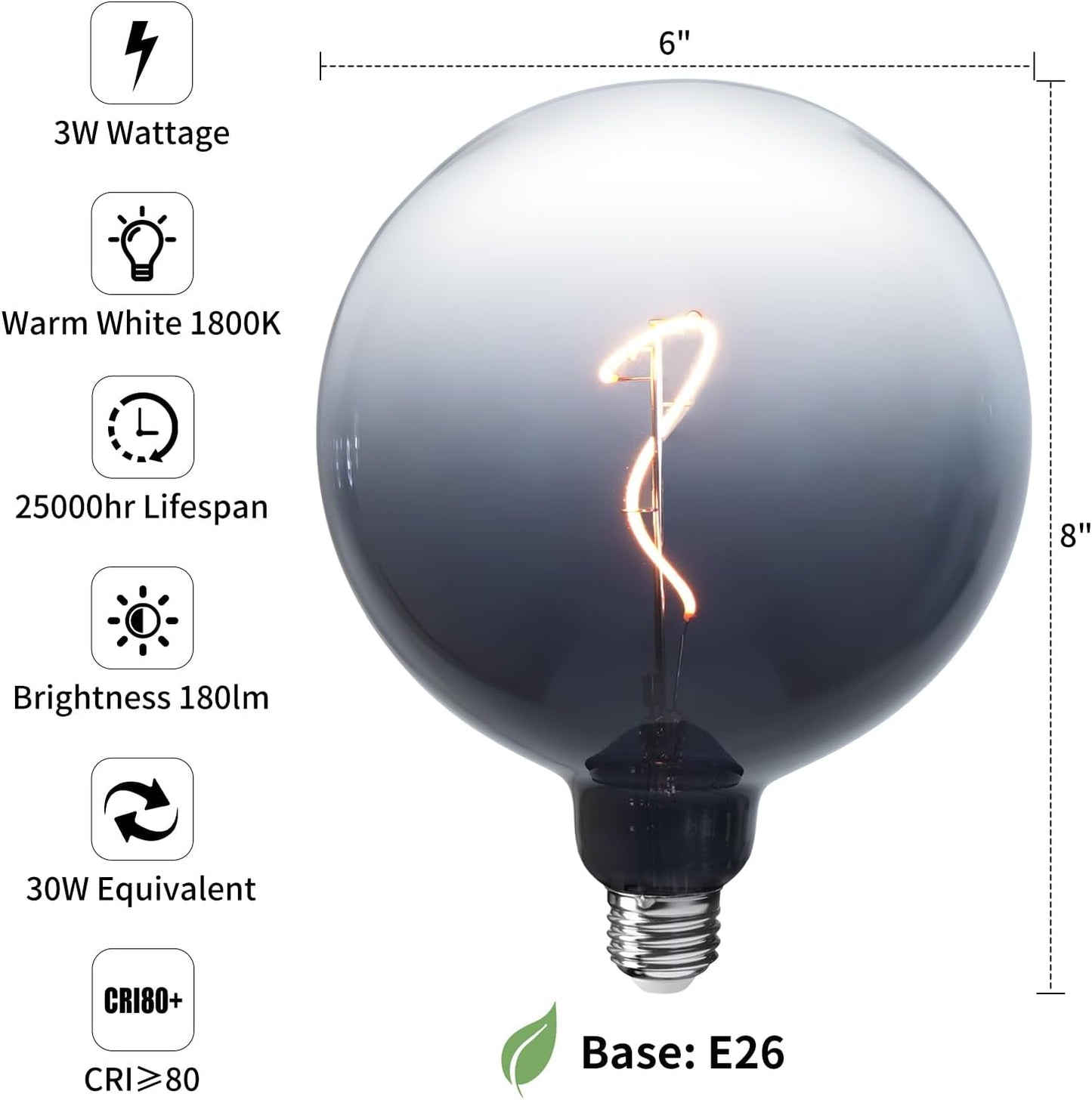 ONEWISH G150 Globe LED Bulb (6") Black