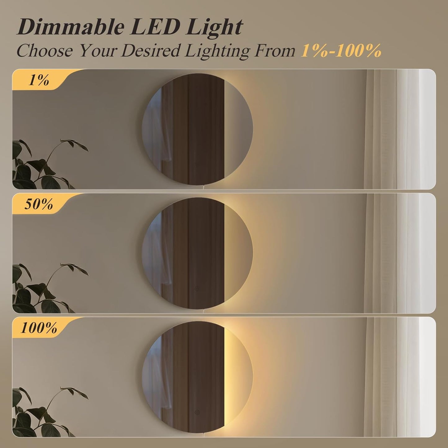 ONEWISH LED Dimmable Mirror Wall Lamp - Smoky Gray