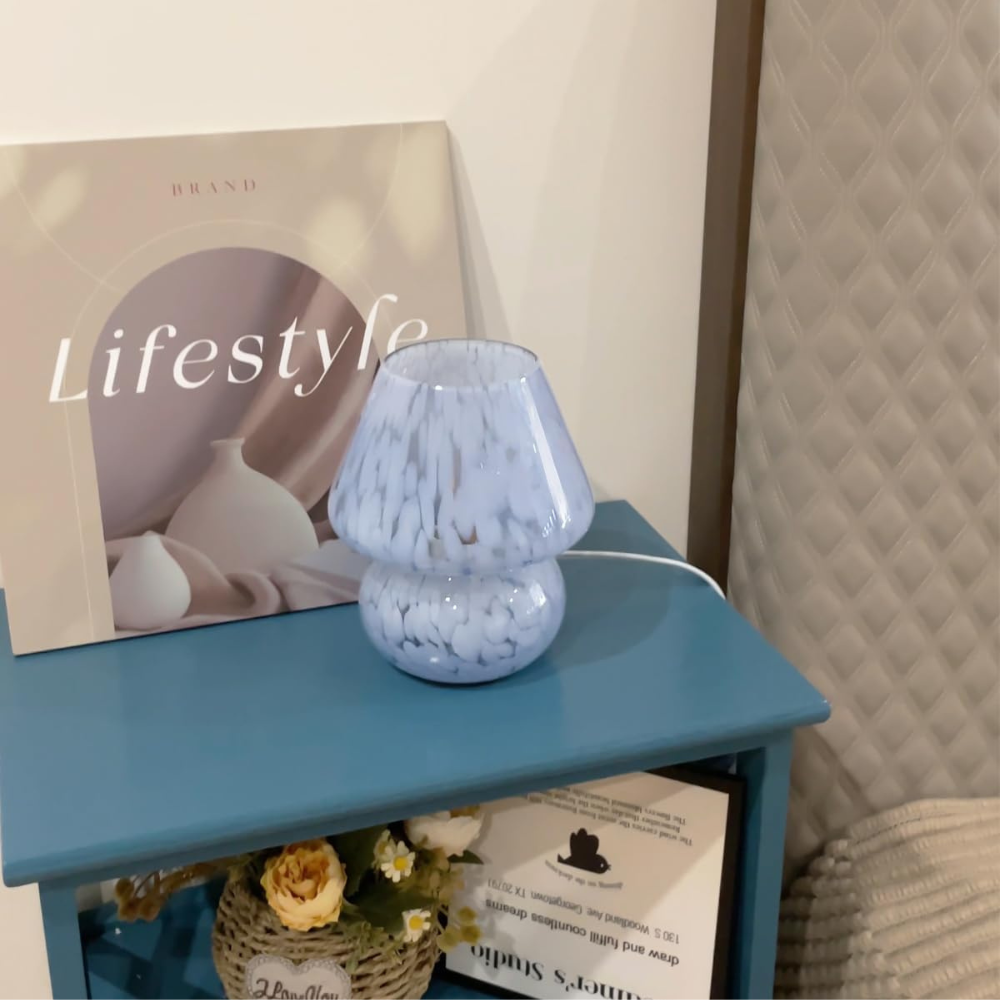 ONEWISH Mushroom Lamp Small Vintage Table Lamp Blue