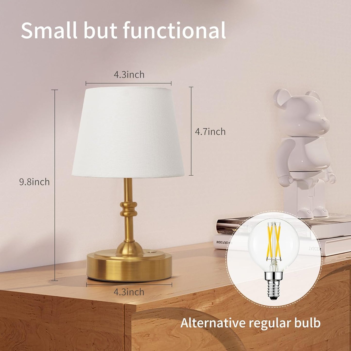 ONEWISH Small Cordless Dimmable-Battery Operated Table Lamp Golden