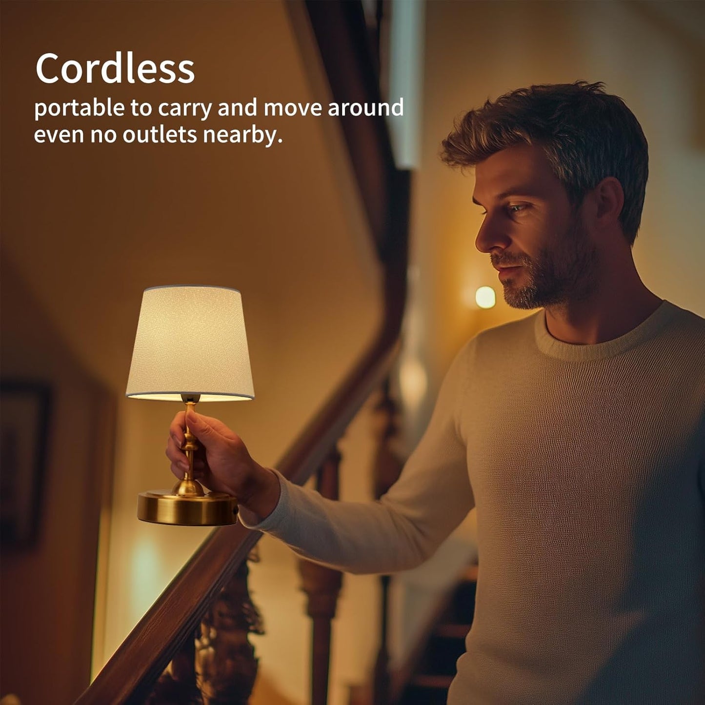 ONEWISH Small Cordless Dimmable-Battery Operated Table Lamp Golden