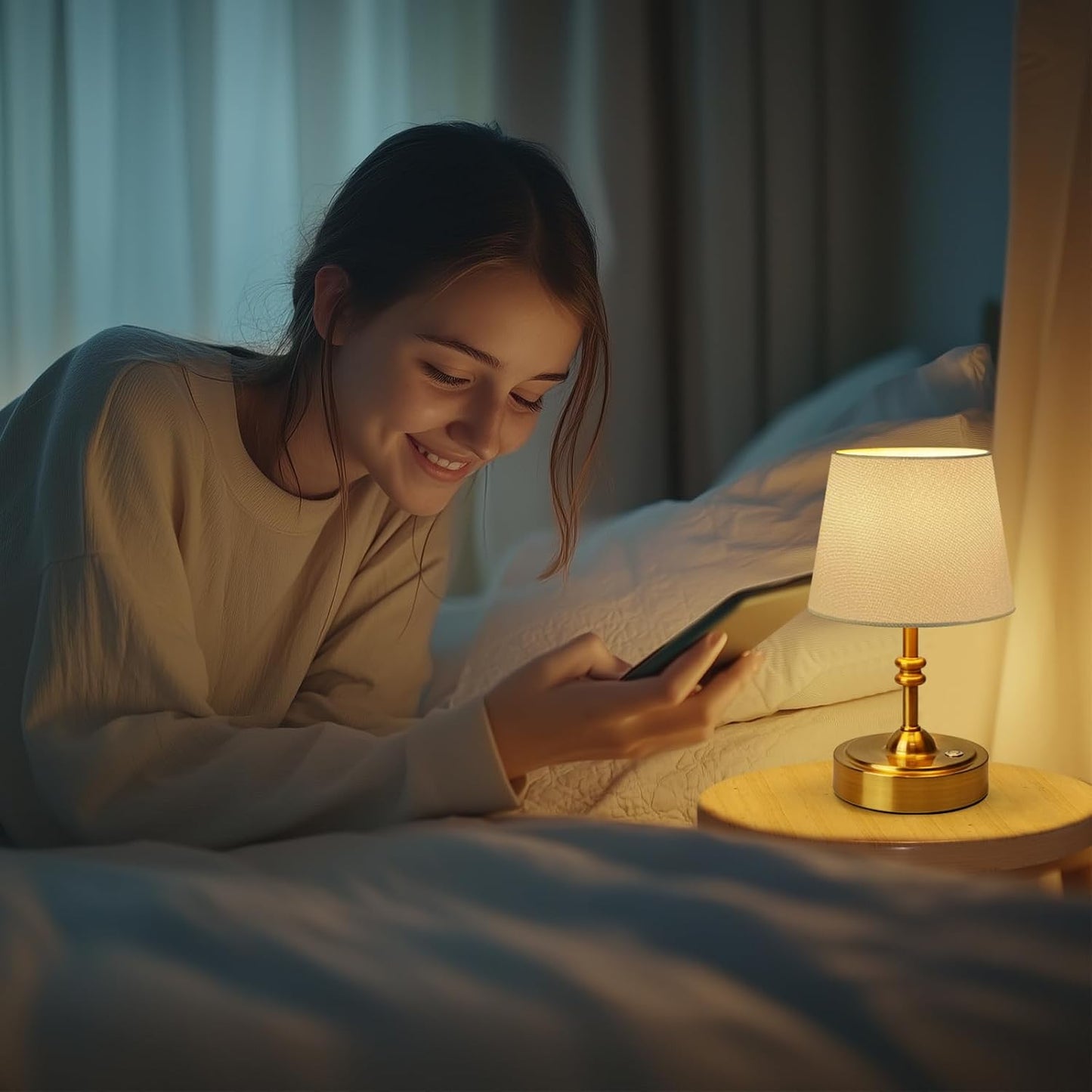 ONEWISH Small Cordless Dimmable-Battery Operated Table Lamp Golden