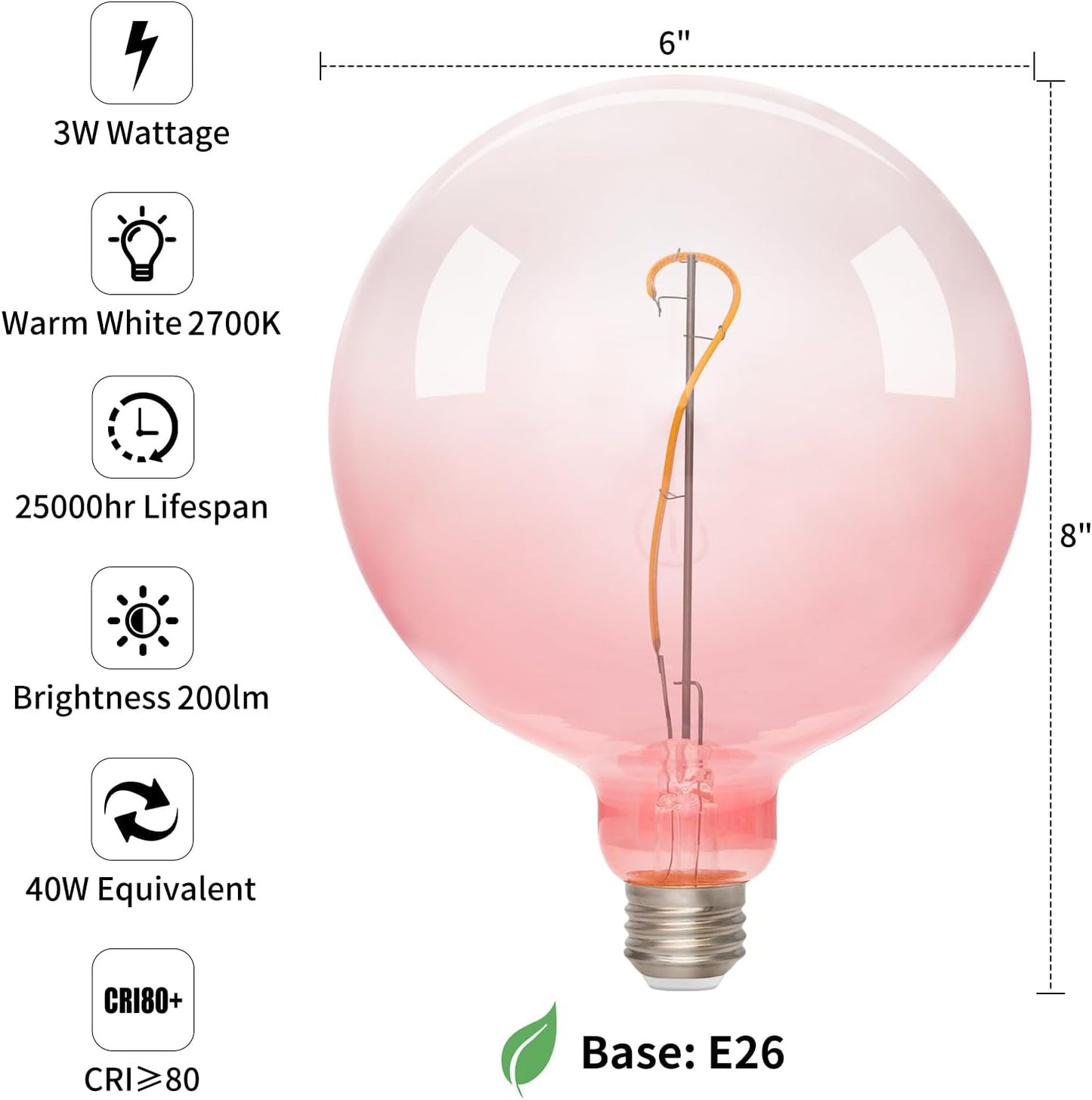 ONEWISH Large LED G150 Pink Globe Decorative Bulbs