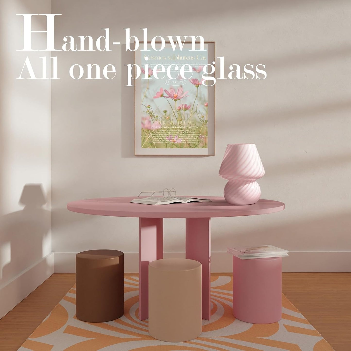 ONEWISH Elegant Striped Mushroom Lamp Pink