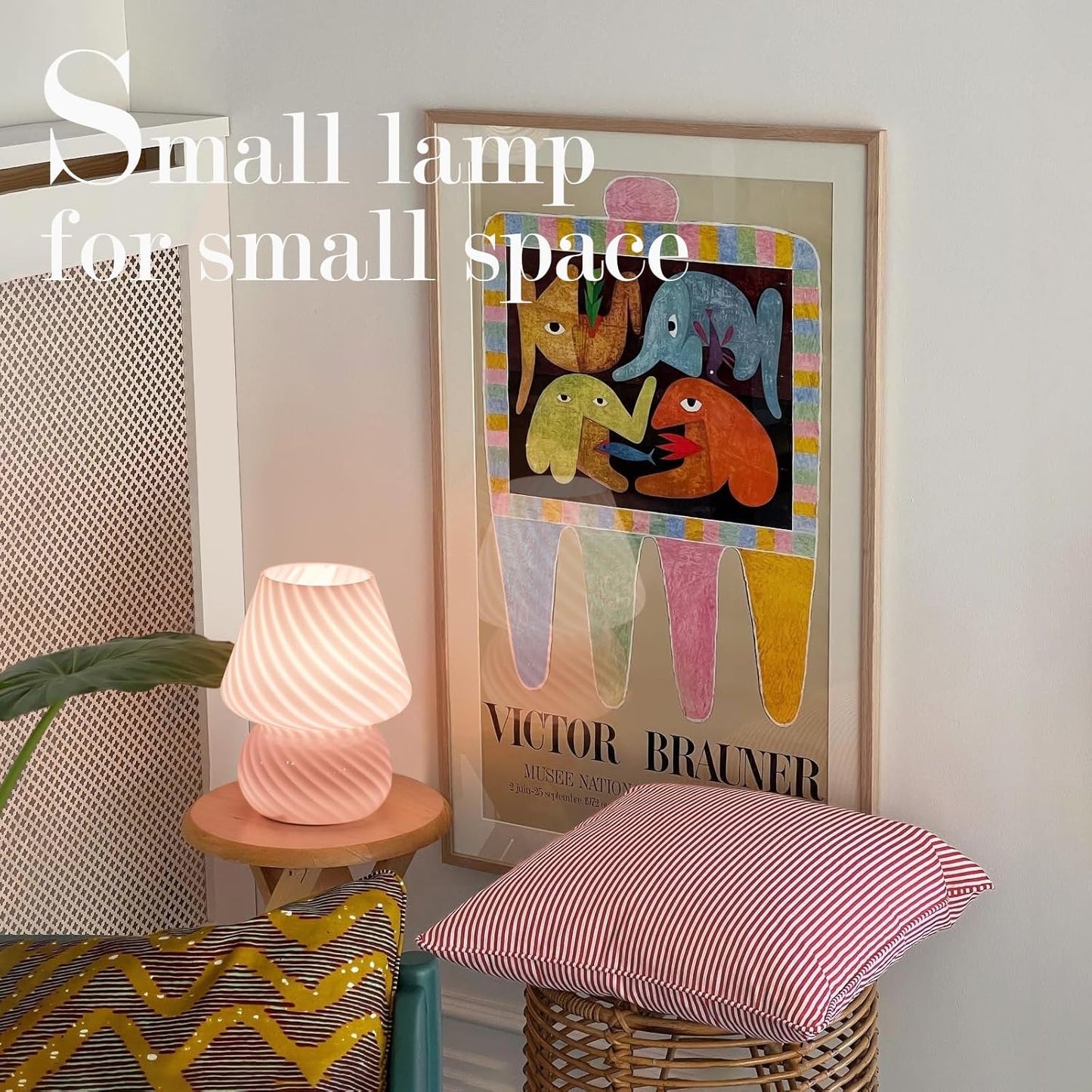 ONEWISH Elegant Striped Mushroom Lamp Pink