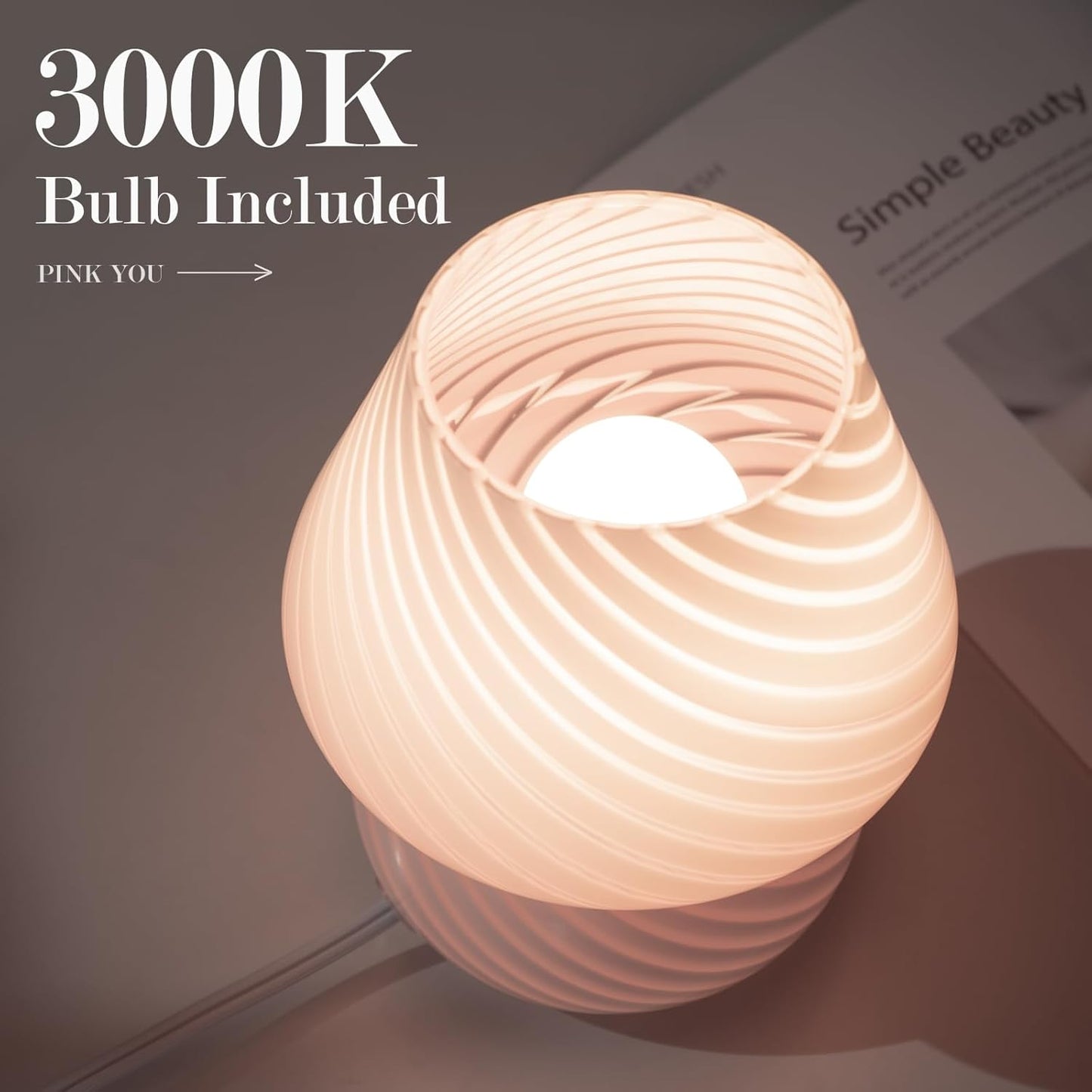 ONEWISH Elegant Striped Mushroom Lamp Pink
