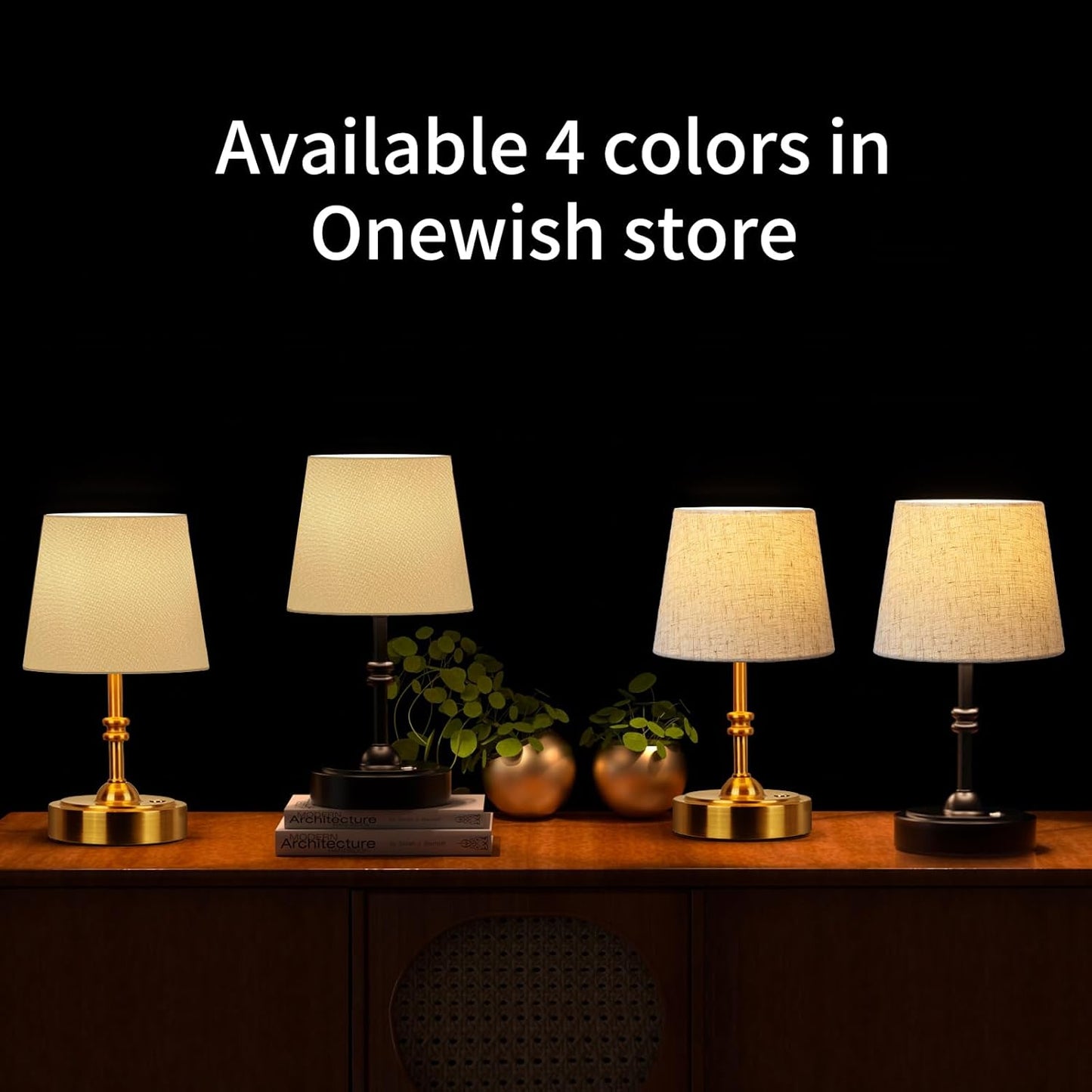 ONEWISH Small Cordless Dimmable-Battery Operated Table Lamp Balck