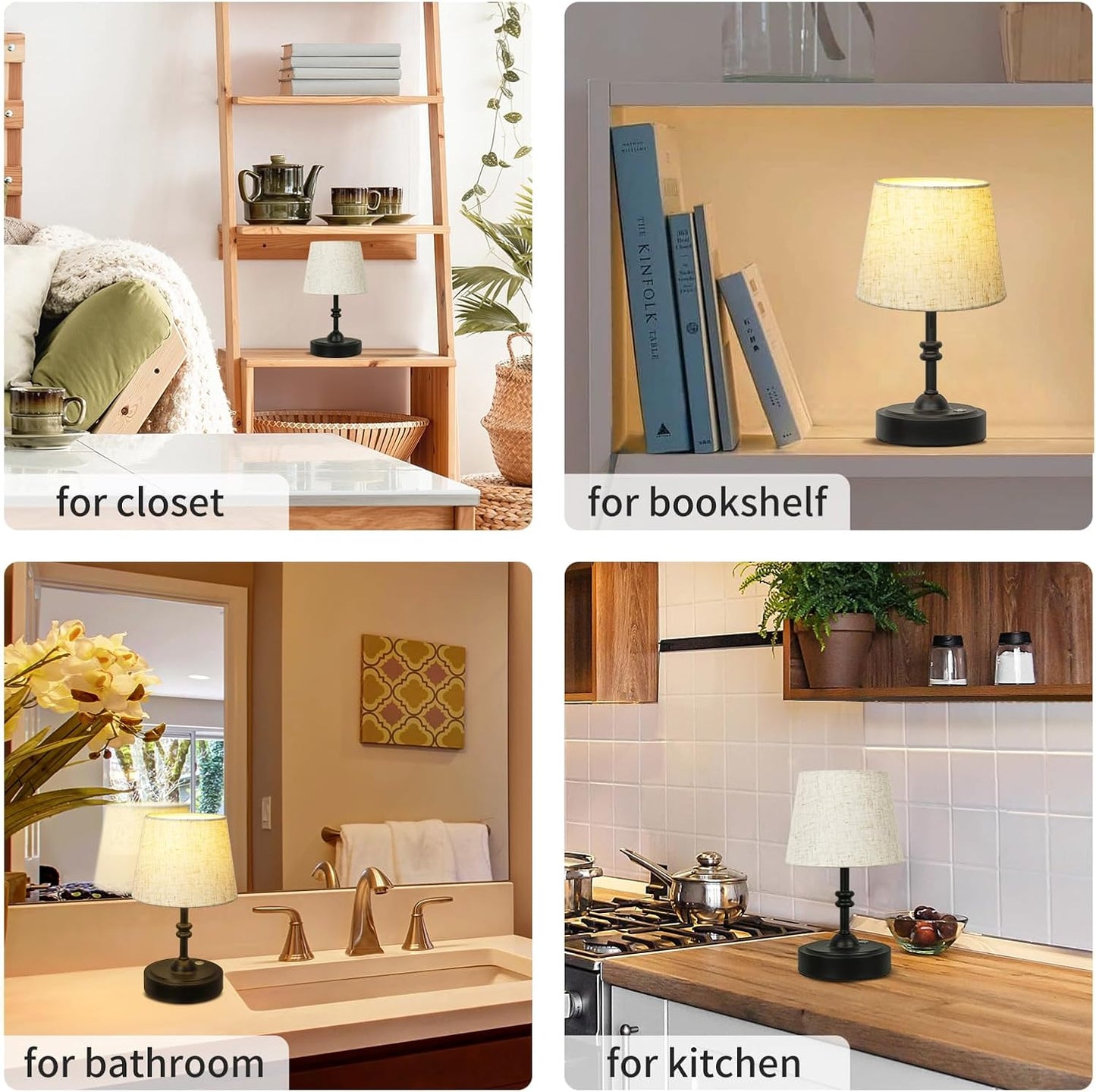 ONEWISH Small Cordless Dimmable-Battery Operated Table Lamp Balck