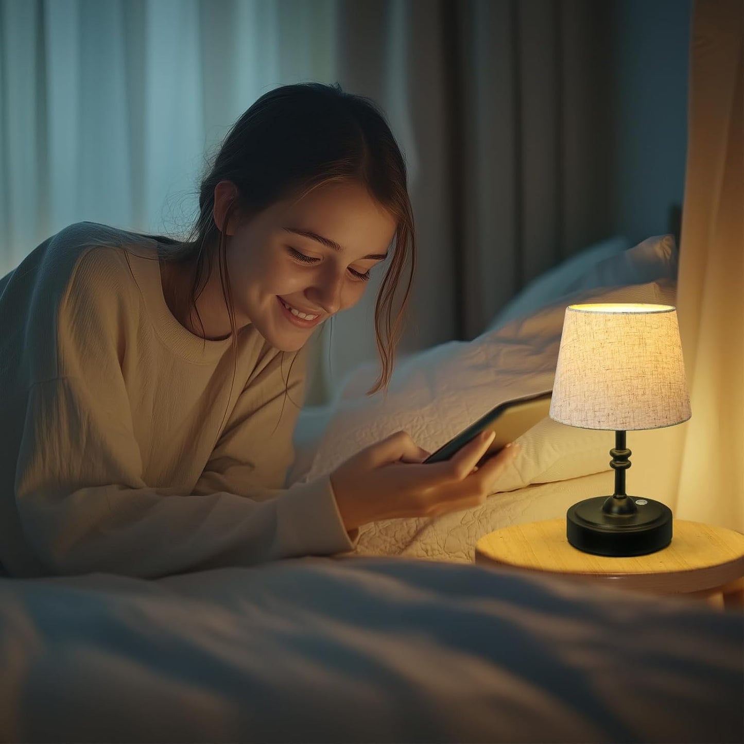 ONEWISH Small Cordless Dimmable-Battery Operated Table Lamp Balck