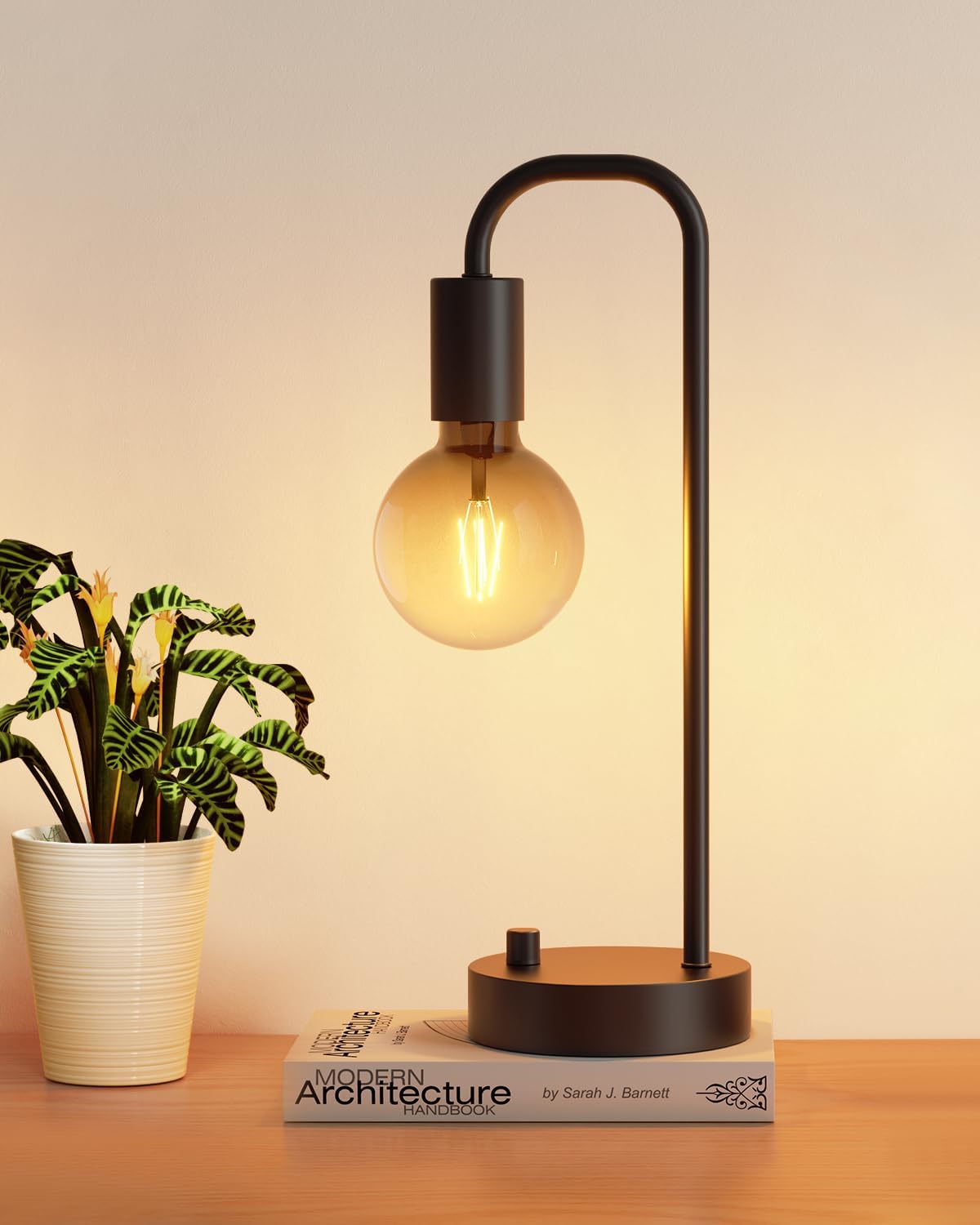 ONEWISH Industrial Dimmable Table Lamp for Bedroom & Office - 2700K Warm Light, Bulb Included