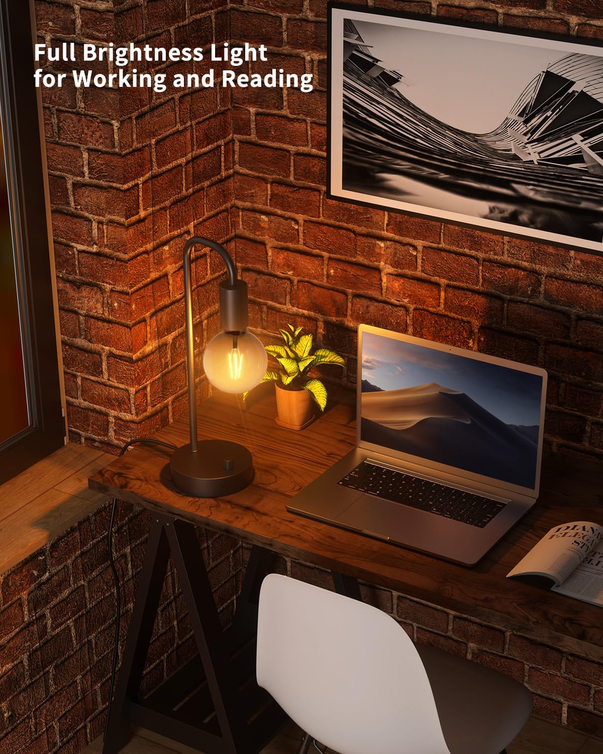 ONEWISH Industrial Dimmable Table Lamp for Bedroom & Office - 2700K Warm Light, Bulb Included