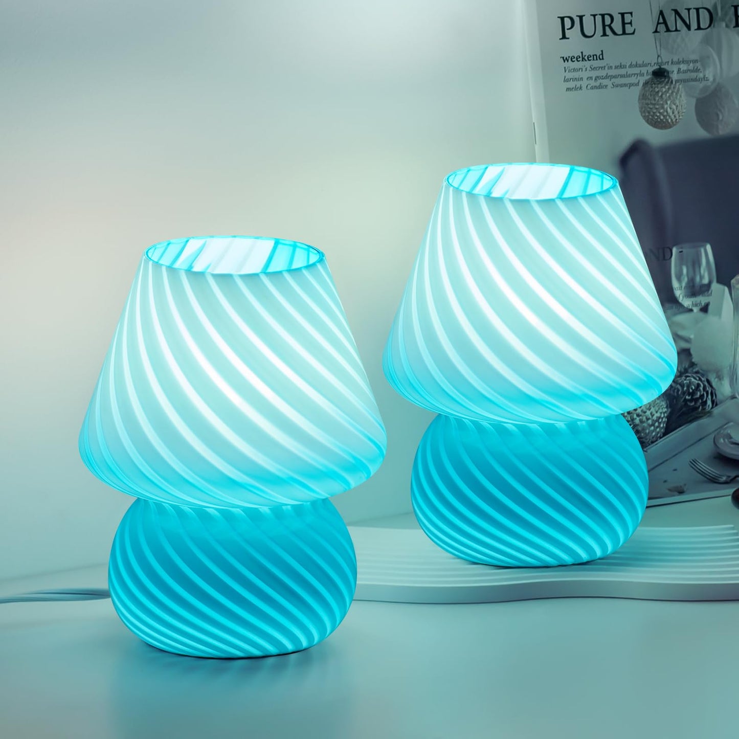 ONEWISH Elegant Striped Mushroom Lamp