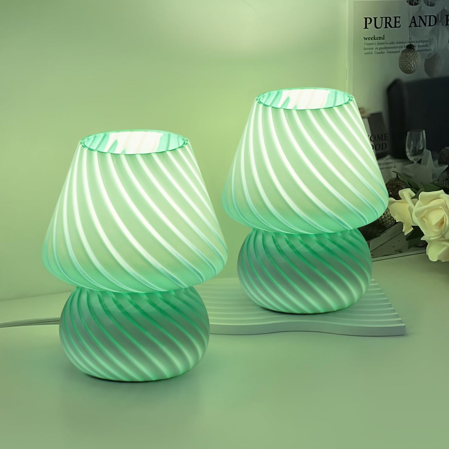 ONEWISH Elegant Striped Mushroom Lamp