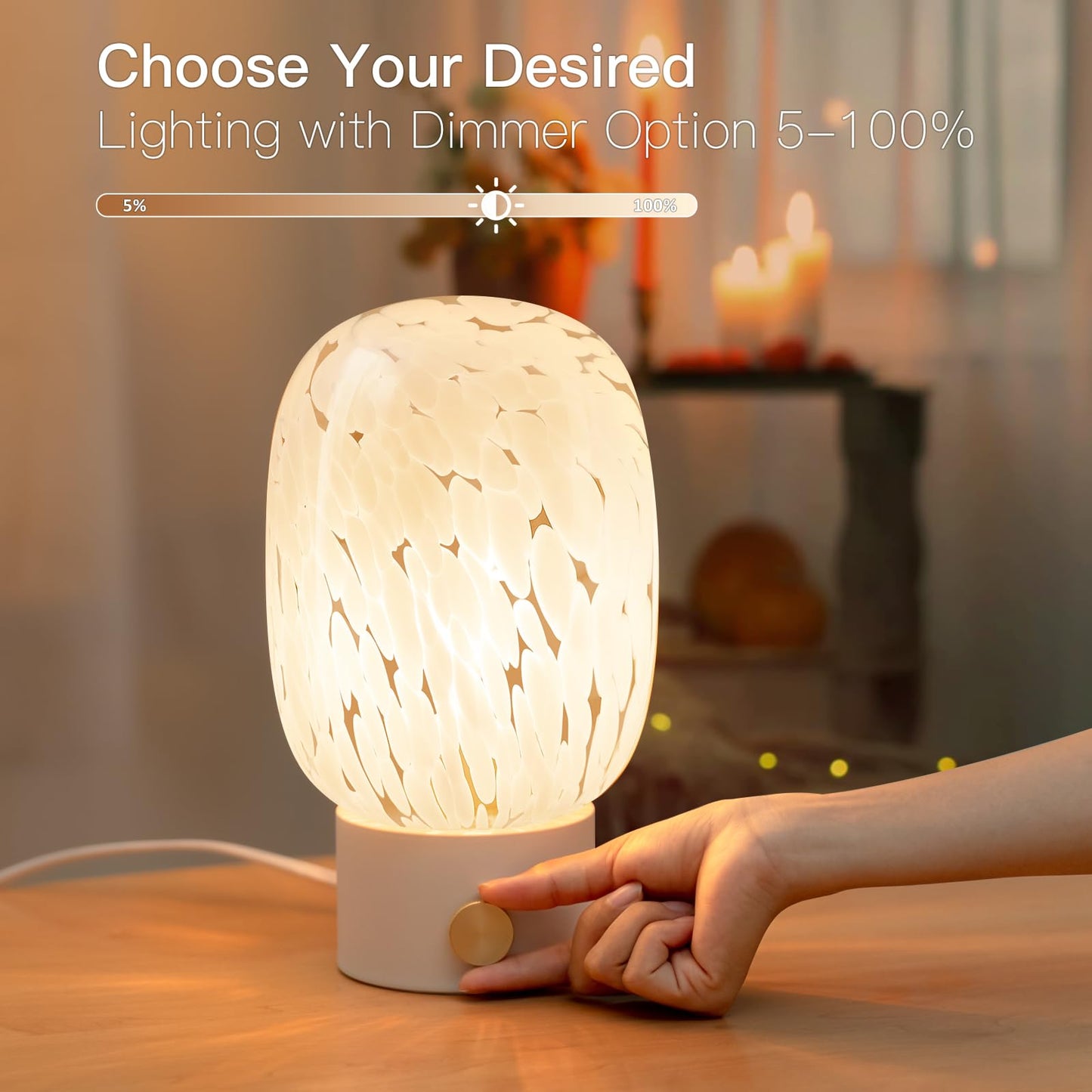 ONEWISH Oval Table Lamp -Vintage Glass Lamp with Bulb for Living Room