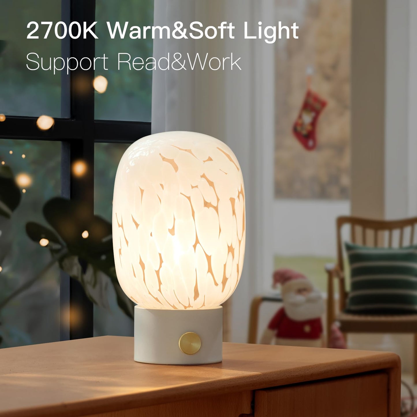 ONEWISH Oval Table Lamp -Vintage Glass Lamp with Bulb for Living Room