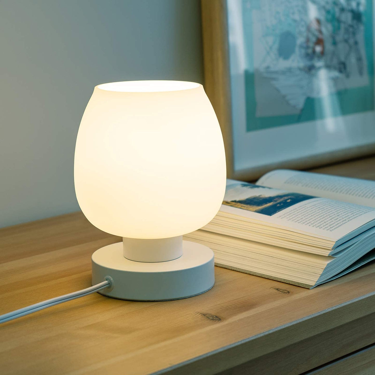 ONEWISH Touch Bedside Table Lamp - Modern Small Lamp for Bedroom Living Room