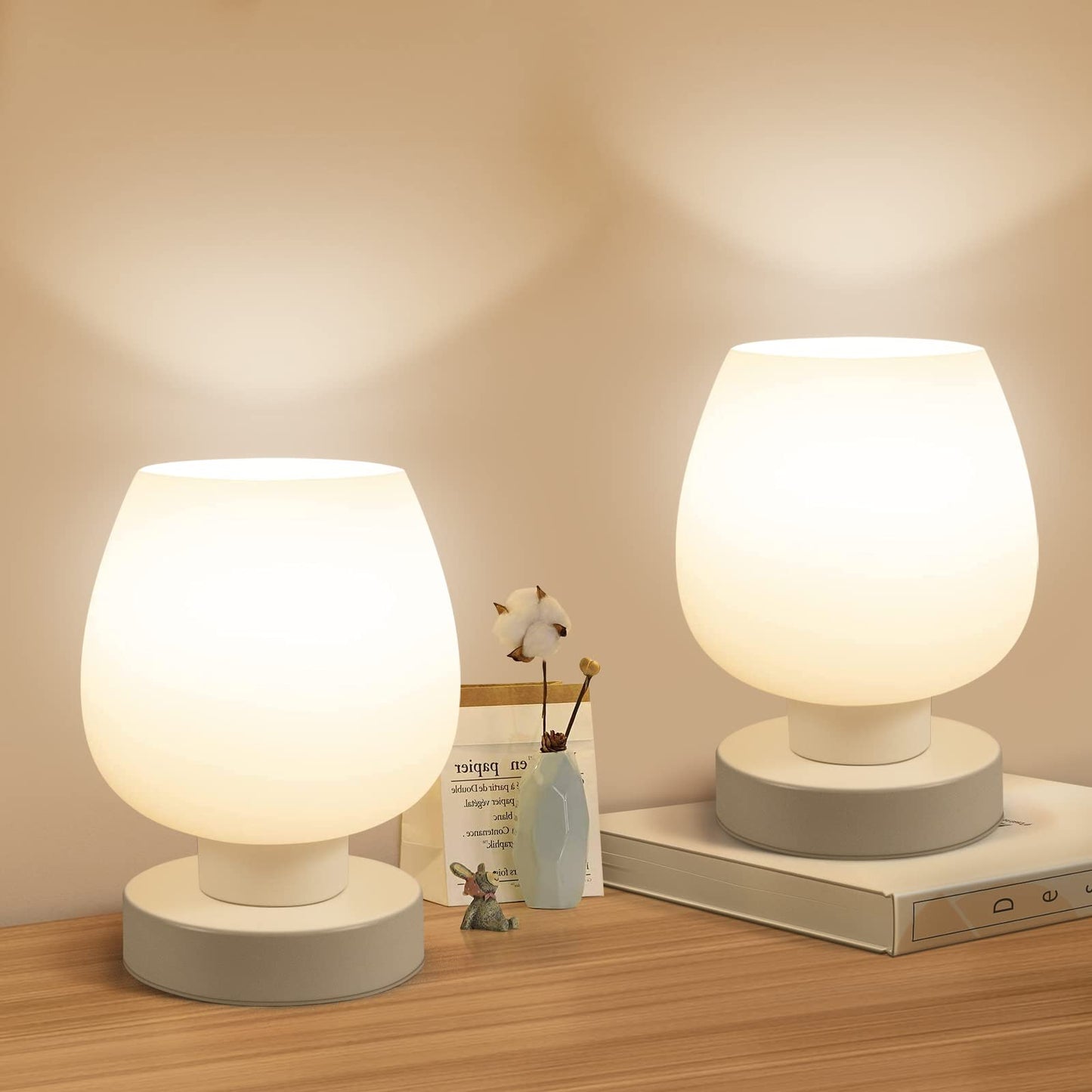 ONEWISH Touch Bedside Table Lamp - Modern Small Lamp for Bedroom Living Room