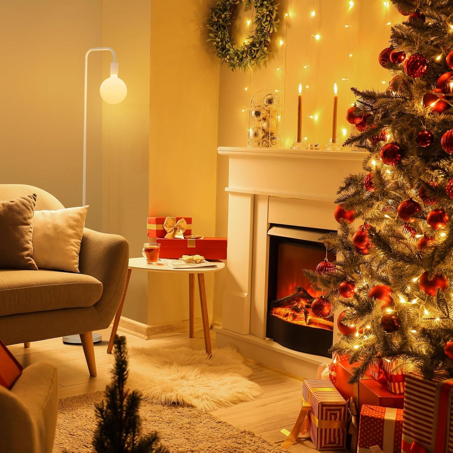 ONEWISH Modern LED Floor Lamp - Matt White Globe Glass 2700k Warm Light