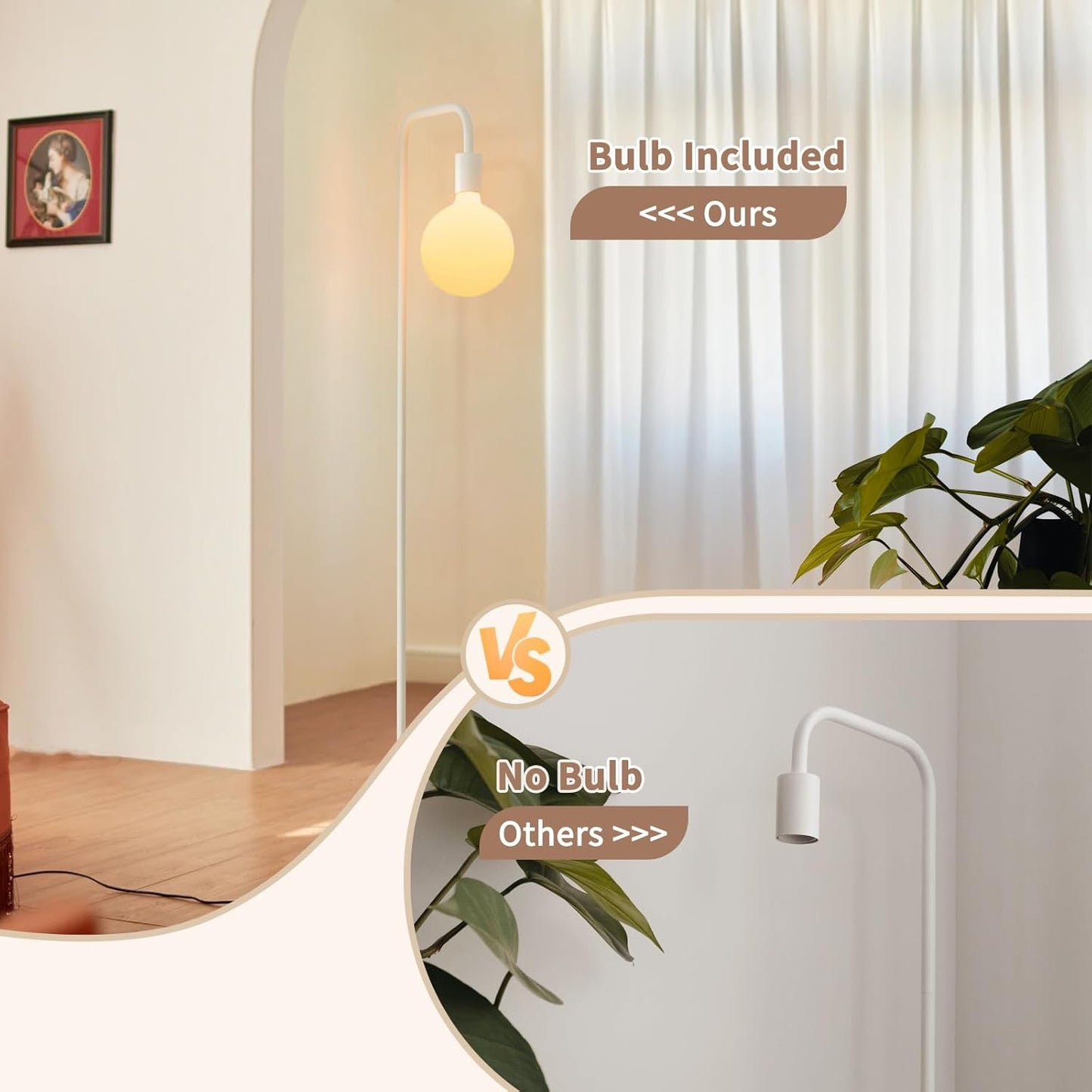 ONEWISH Modern LED Floor Lamp - Matt White Globe Glass 2700k Warm Light