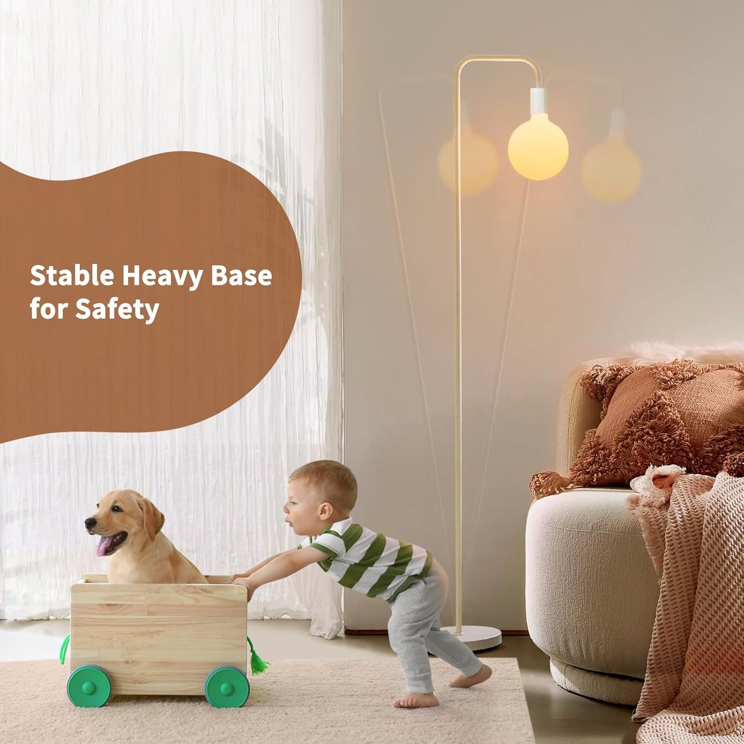 ONEWISH Modern LED Floor Lamp - Matt White Globe Glass 2700k Warm Light