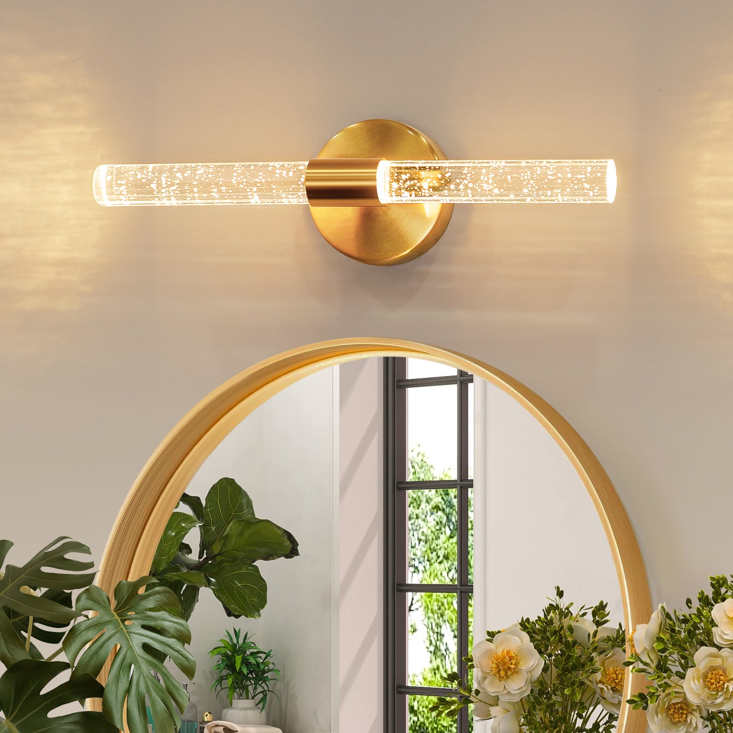 ONEWISH Modern Crystal Wall Sconces Vanity Lights for Mirror Bathroom Bedroom Kitchen Living Room Hallway Porch