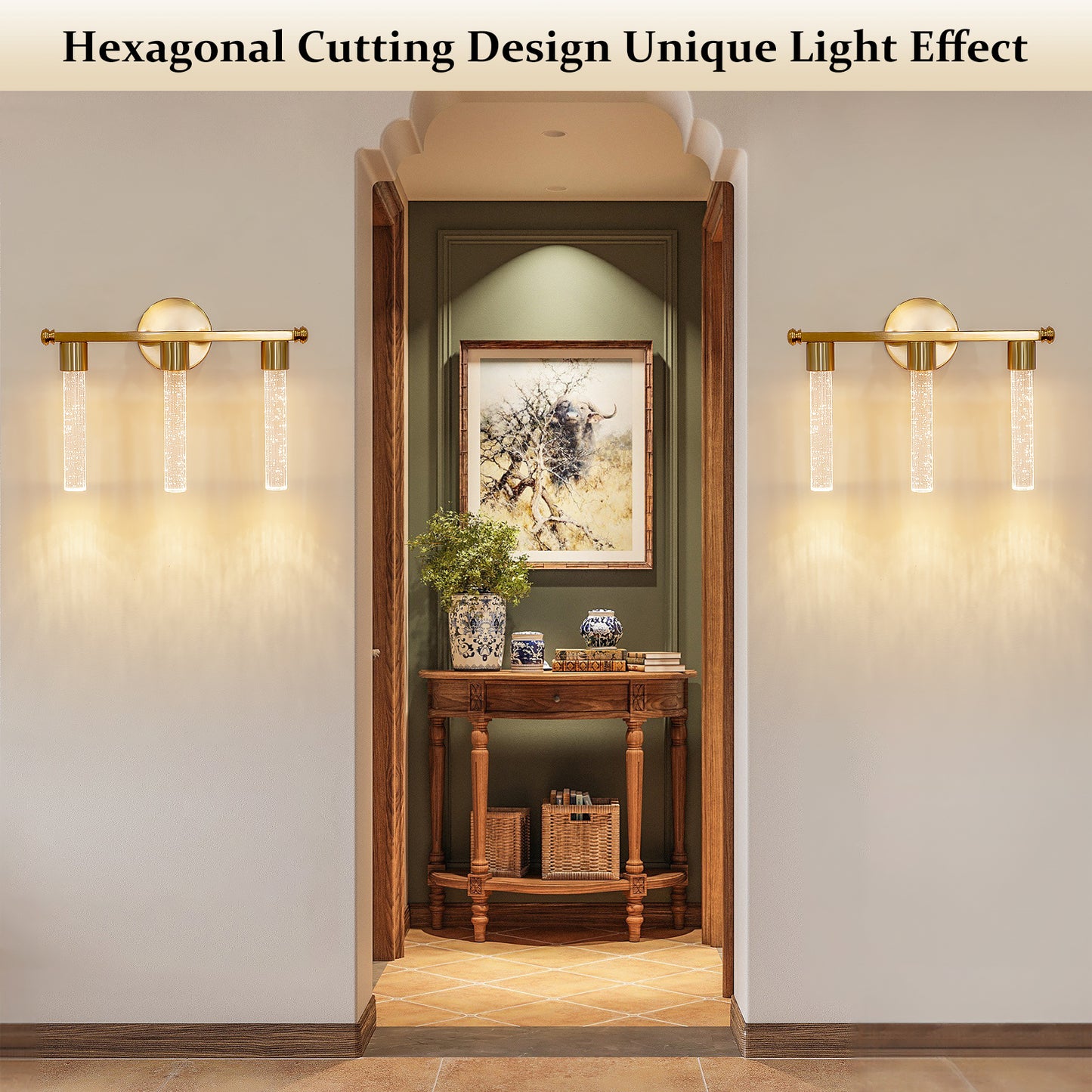 ONEWISH Modern Crystal Wall Sconces Vanity Lights for Mirror Bathroom Bedroom Kitchen Living Room Hallway Porch