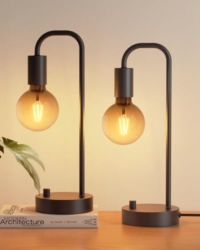 ONEWISH Industrial Dimmable Table Lamp for Bedroom & Office - 2700K Warm Light, Bulb Included