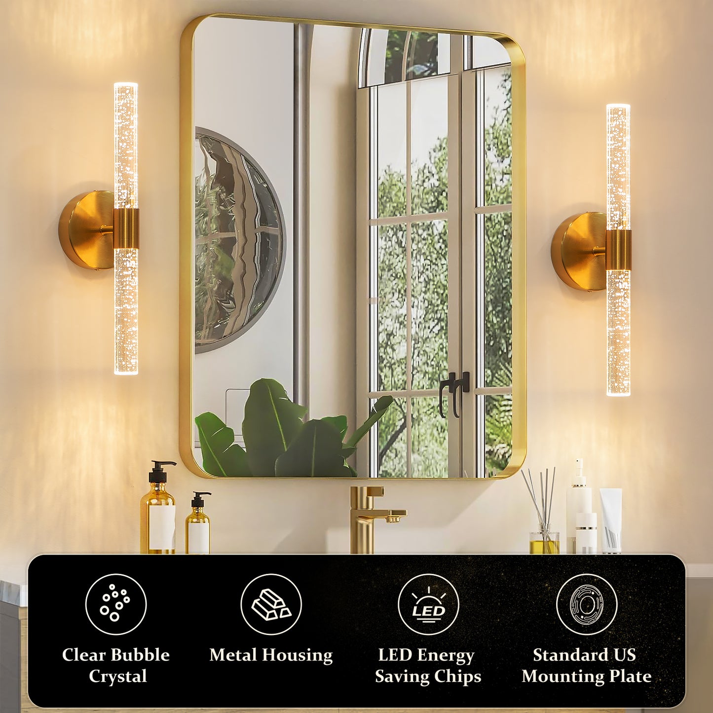 ONEWISH Modern Crystal Wall Sconces Vanity Lights for Mirror Bathroom Bedroom Kitchen Living Room Hallway Porch