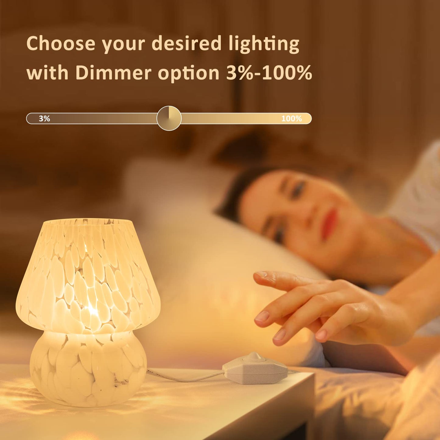 ONEWISH Mushroom Lamp - Small Vintage Bedside Table Lamp