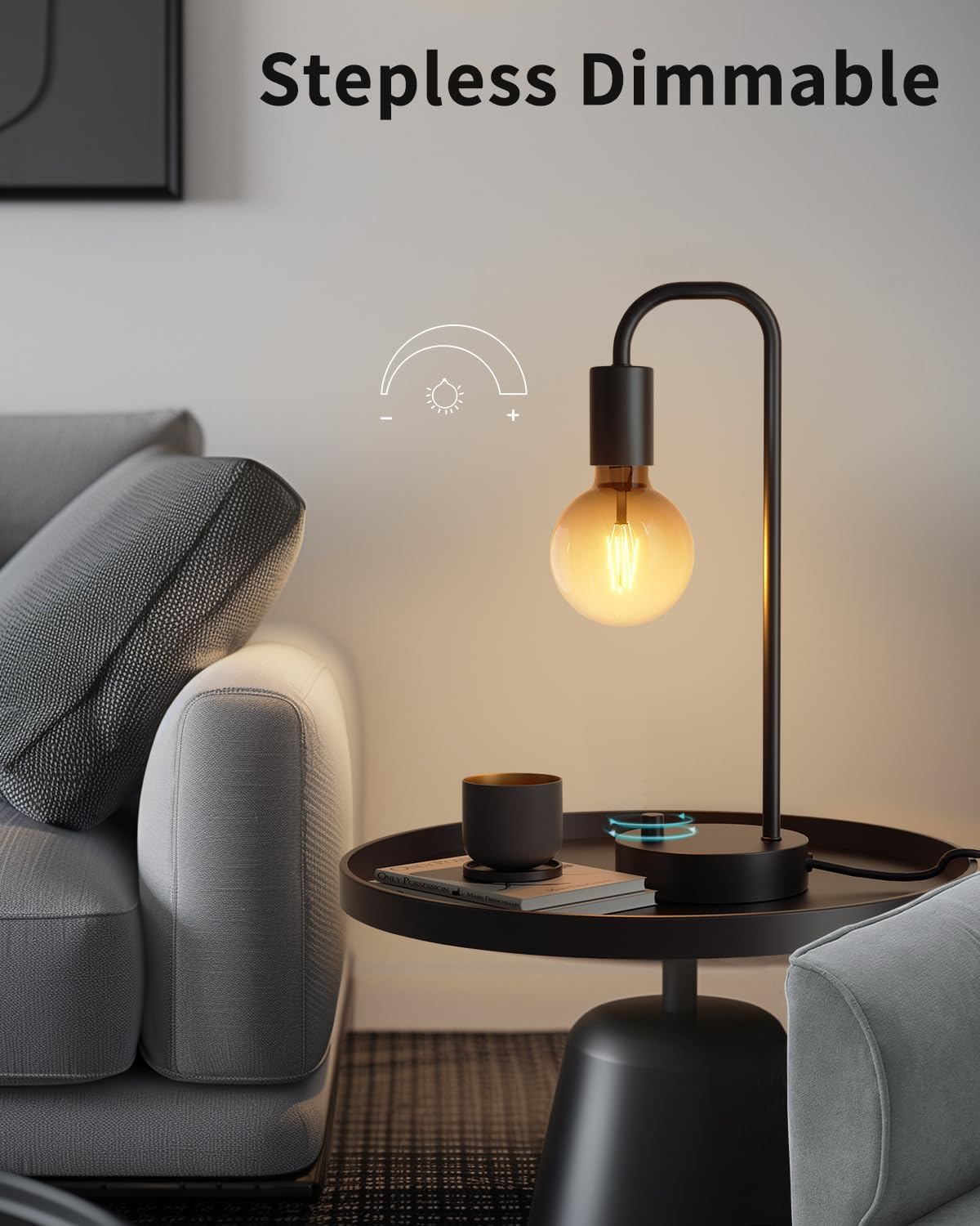 ONEWISH Industrial Dimmable Table Lamp for Bedroom & Office - 2700K Warm Light, Bulb Included