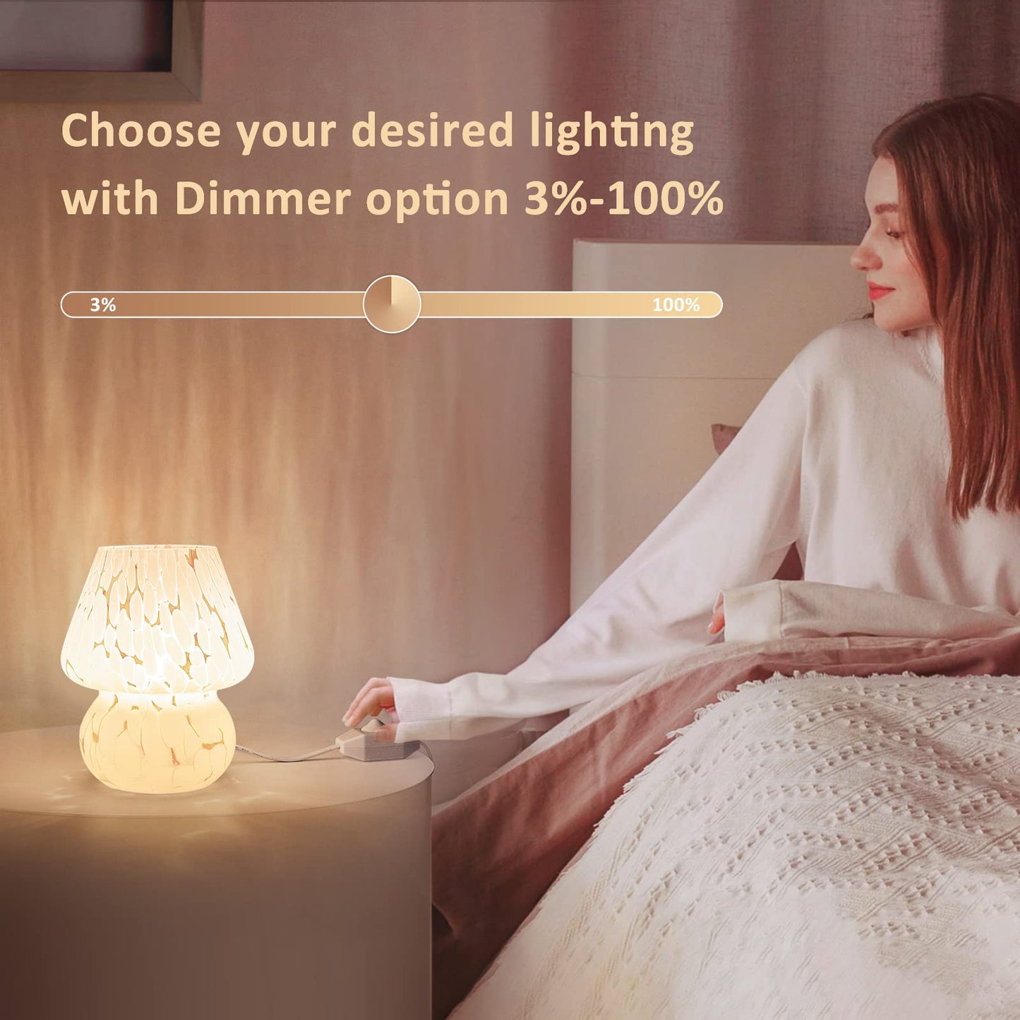 ONEWISH Mushroom Lamp - Small Vintage Bedside Table Lamp