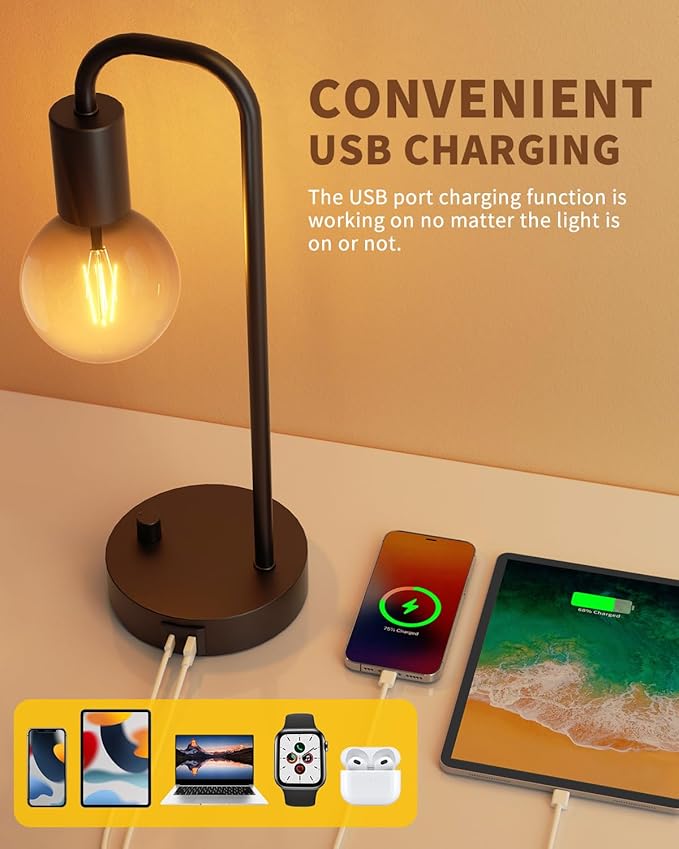 ONEWISH Industrial Dimmable Table Lamp for Bedroom & Office - 2700K Warm Light, Bulb Included