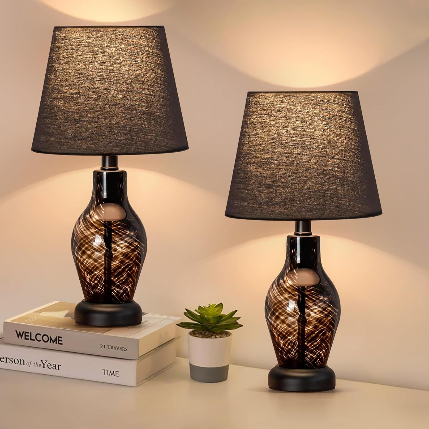 ONEWISH 14 Wine Bottle Shape Bedside Nightstand Lamp Balck