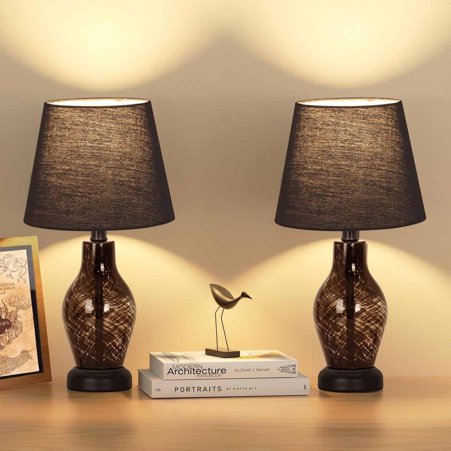 ONEWISH 14 Wine Bottle Shape Bedside Nightstand Lamp Balck