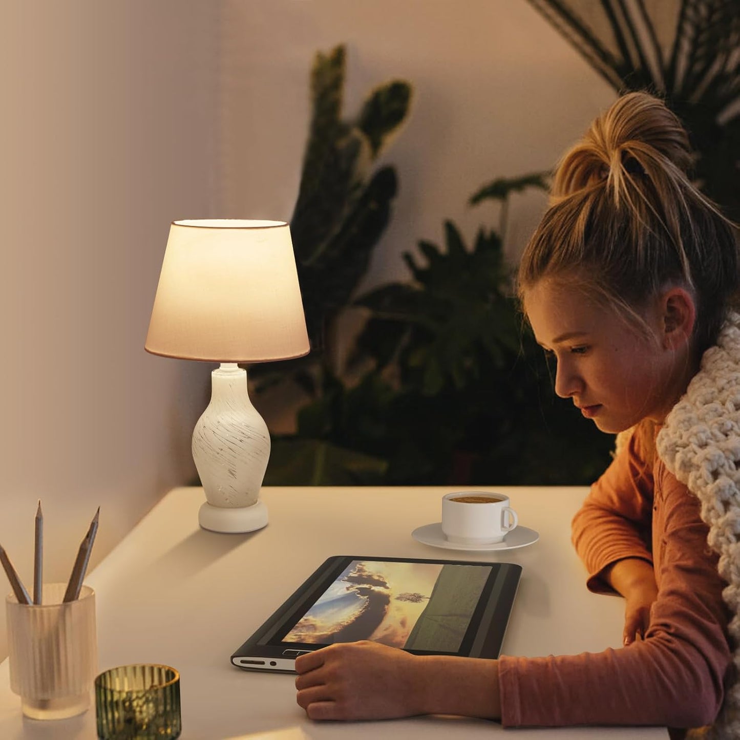 ONEWISH 14 Wine Bottle Shape Bedside Nightstand Lamp White