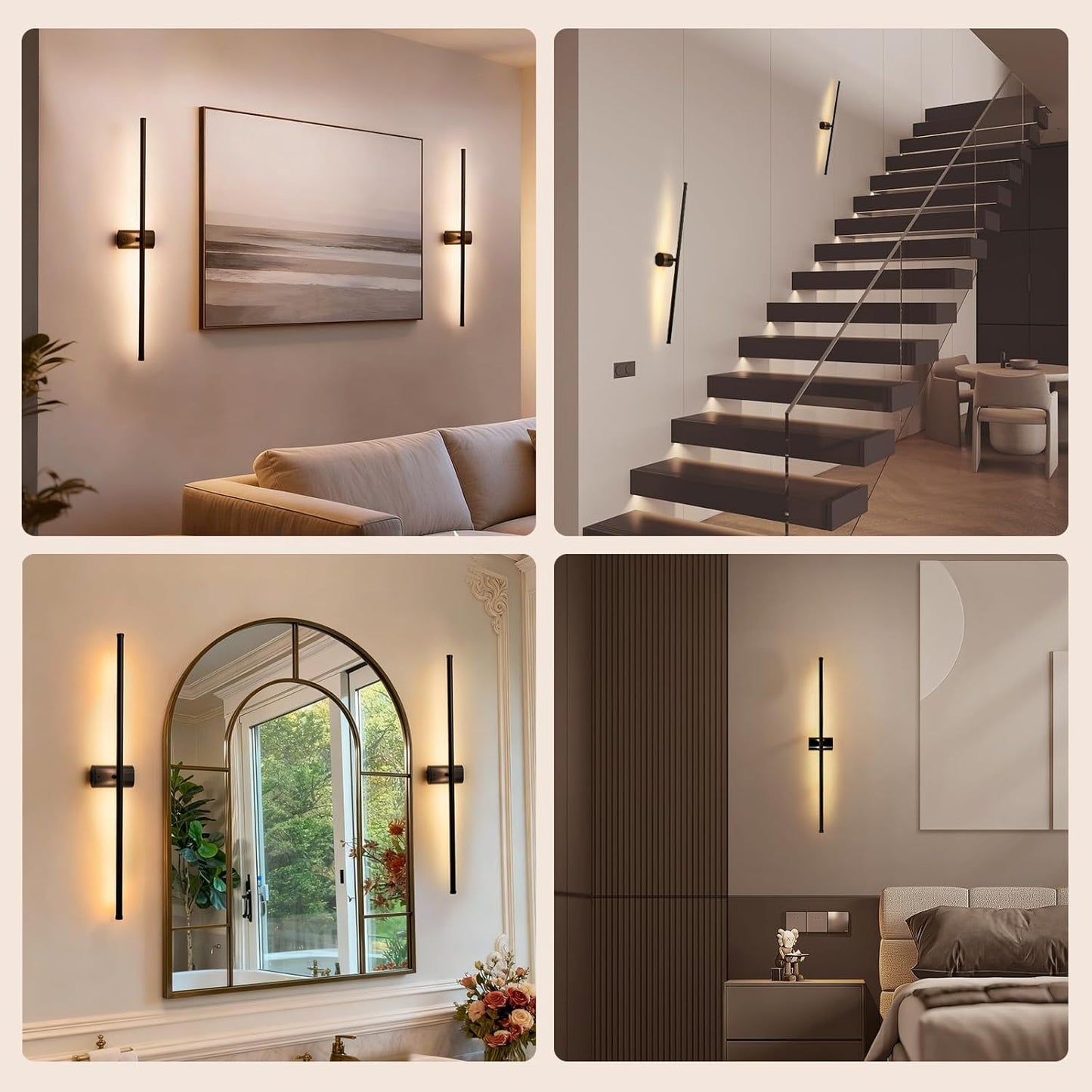 ONEWISH 27.75" Rechargeable Battery Operated Wall Sconces Black